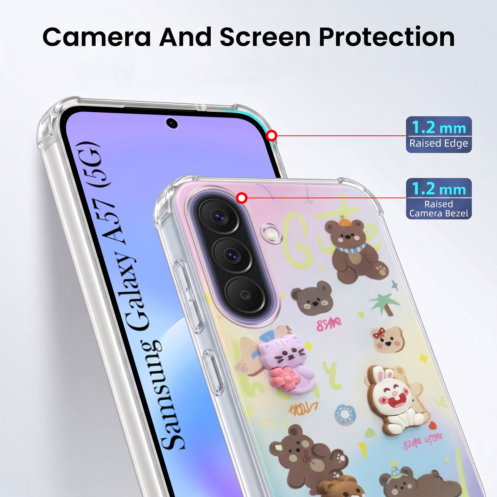 For Samsung Galaxy A57 5G Back Cover Case (3D Cute Cartoons | Hard Back Side Soft | Matte Premium Finish | HD Printing)