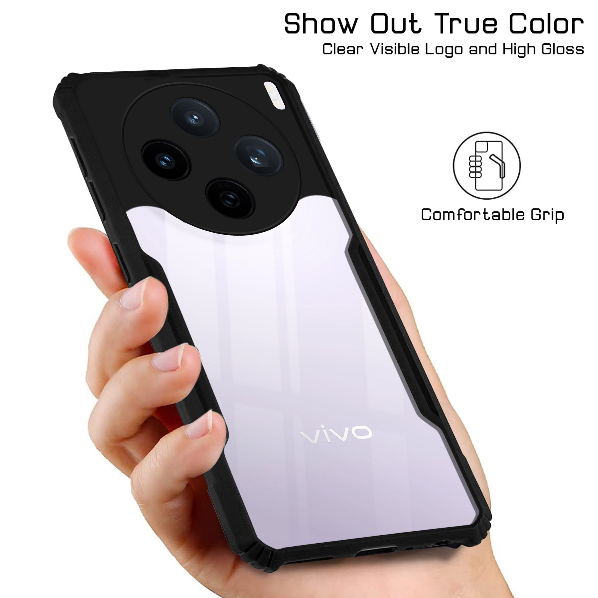 For Vivo X200T Back Cover Case Hybrid (Shockproof with Polycarbonate Clear Panel | Professional Black)