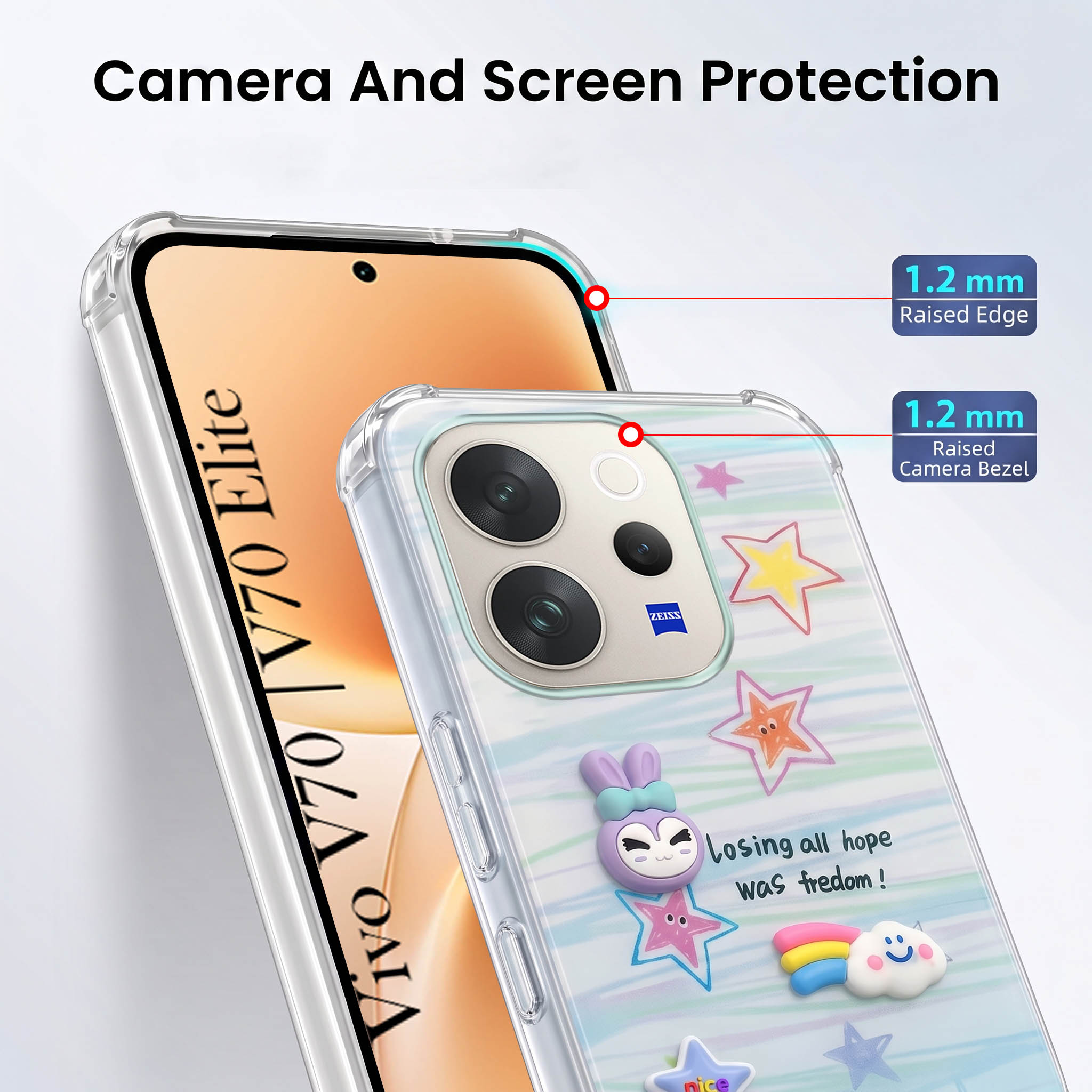 For Vivo V70 | Vivo V70 Elite 5G Back Cover Case (3D Cute Cartoons | Hard Back Side Soft | Matte Premium Finish | HD Printing)