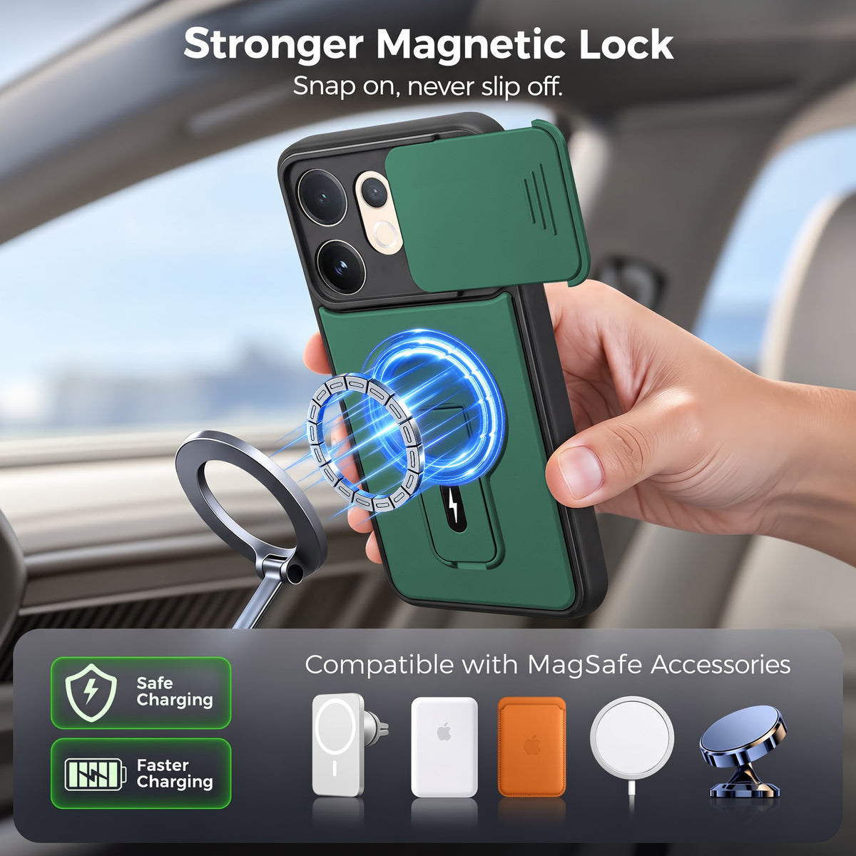 For Vivo V60 | Vivo T4 Pro Back Case Cover Metallic (Hybrid Armor Kickstand | Sliding Shutter Camera Protection | MagSafe Compatible)