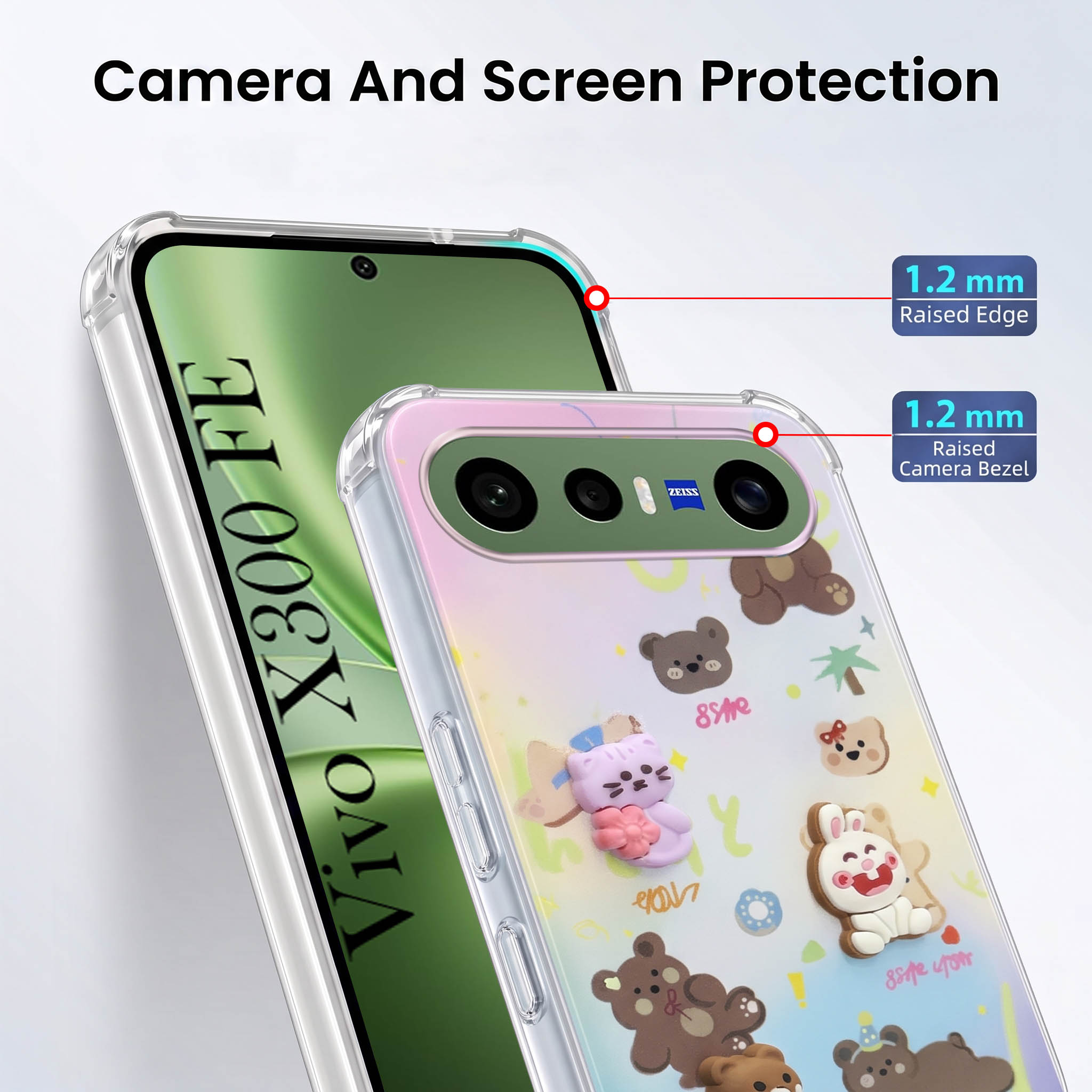 For Vivo X300 FE Back Cover Case (3D Cute Cartoons | Hard Back Side Soft | Matte Premium Finish | HD Printing)