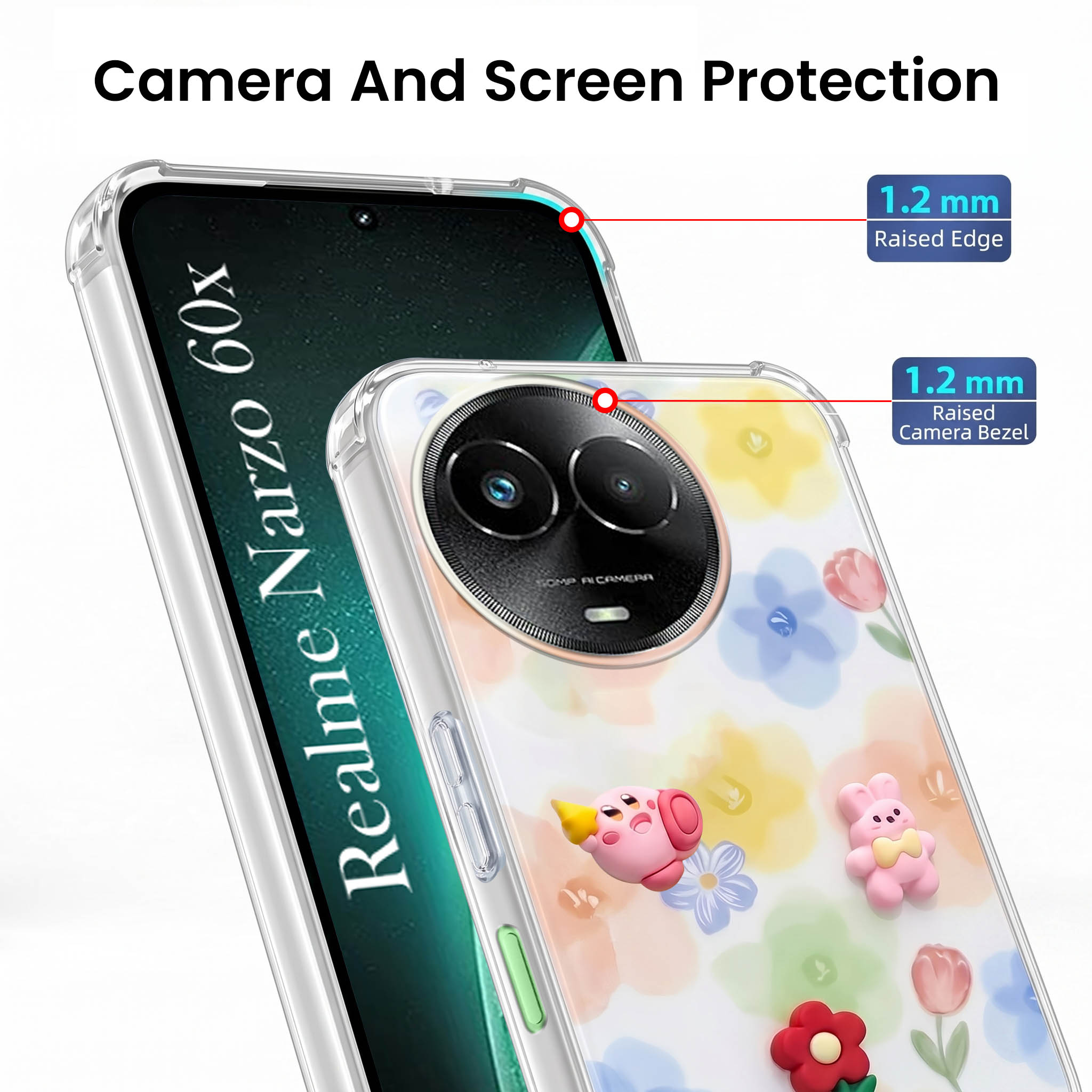 For Realme Narzo 60x Back Cover Case (3D Cute Cartoons | Hard Back Side Soft | Matte Premium Finish | HD Printing)