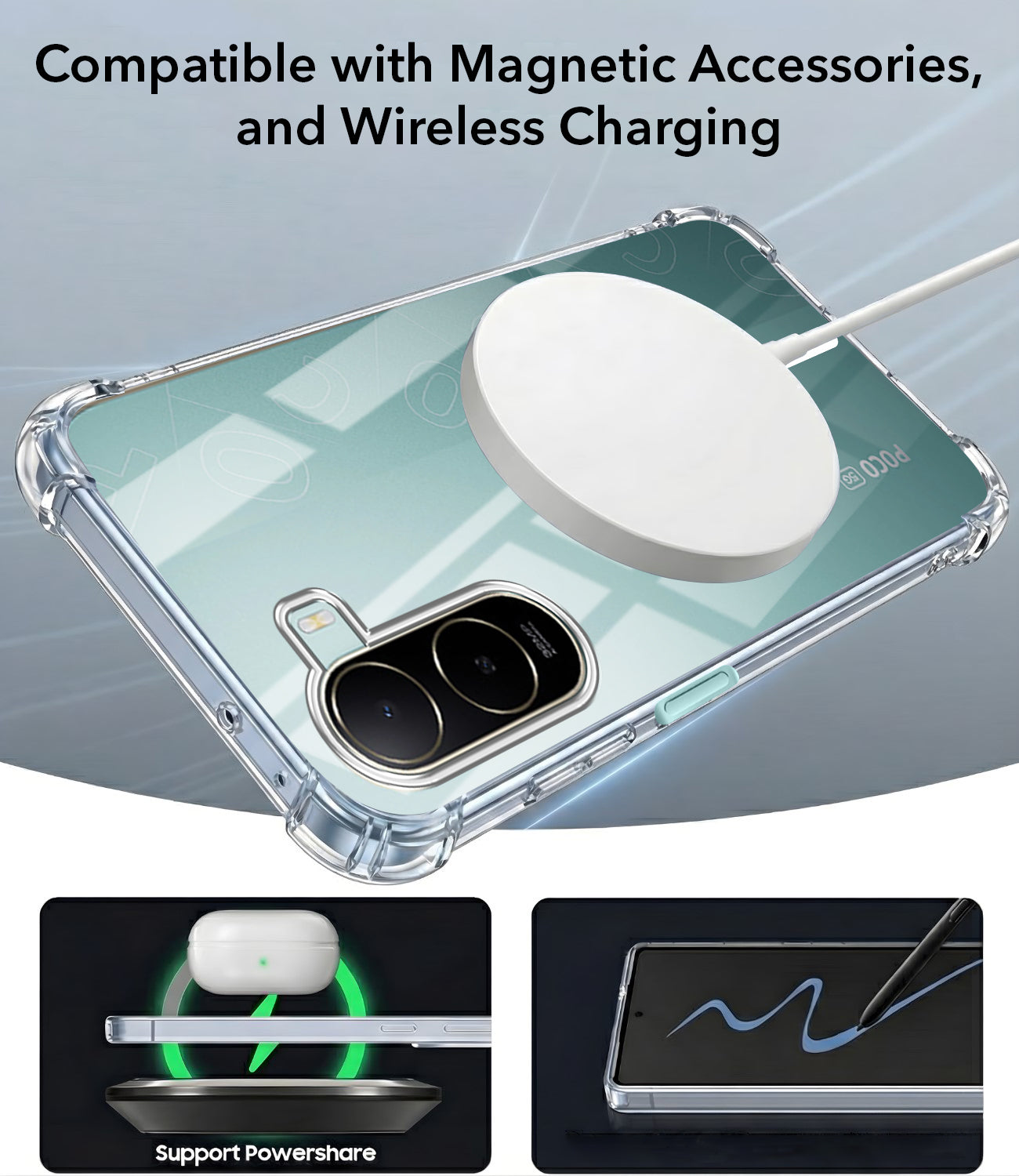 For Poco C85x 5G Back Cover Shockproof Crystal-Clear (Magsafe Wireless Support | Drop & Camera Protection | Hard Polycarbonate)