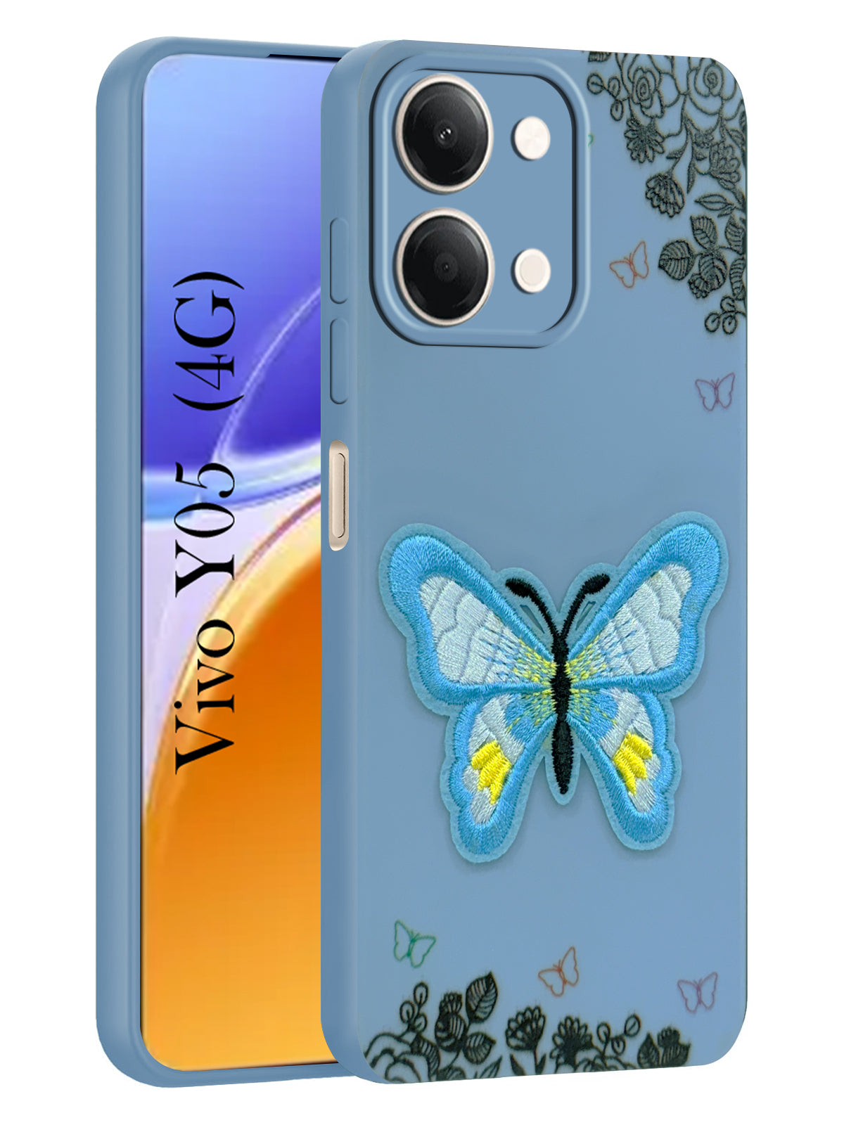 For Vivo Y05 4G Back Cover Case (Soft Butterfly Embroidery | Women Teen Girls | Camera Protection| Matte Silicone)