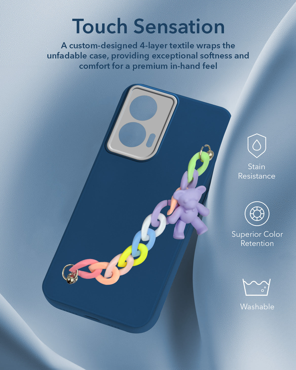 For Motorola Moto Edge 50 Fusion Back Cover Case (Wrist Hanging Chain | Teddy Bracelet Charms | Dual Color Matte Finish | Full Camera Protection | Sleek and Professional)