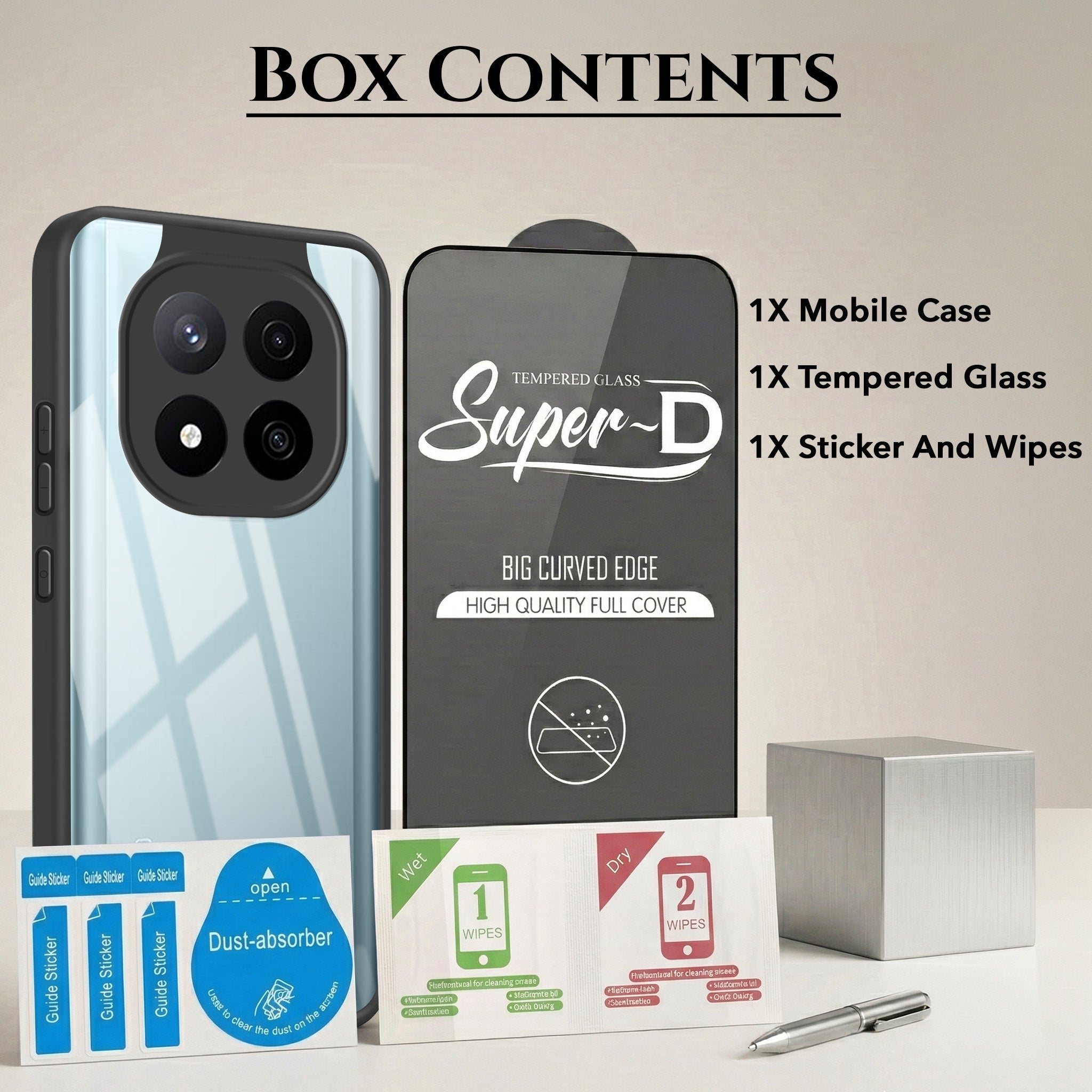 For Redmi Note 14 Pro Plus Combo with Back Cover and 9H Tempered Glass (Lifetime Anti-Yellow | Crystal Clear Shockproof | Oleophobic Coating Screen Glass)