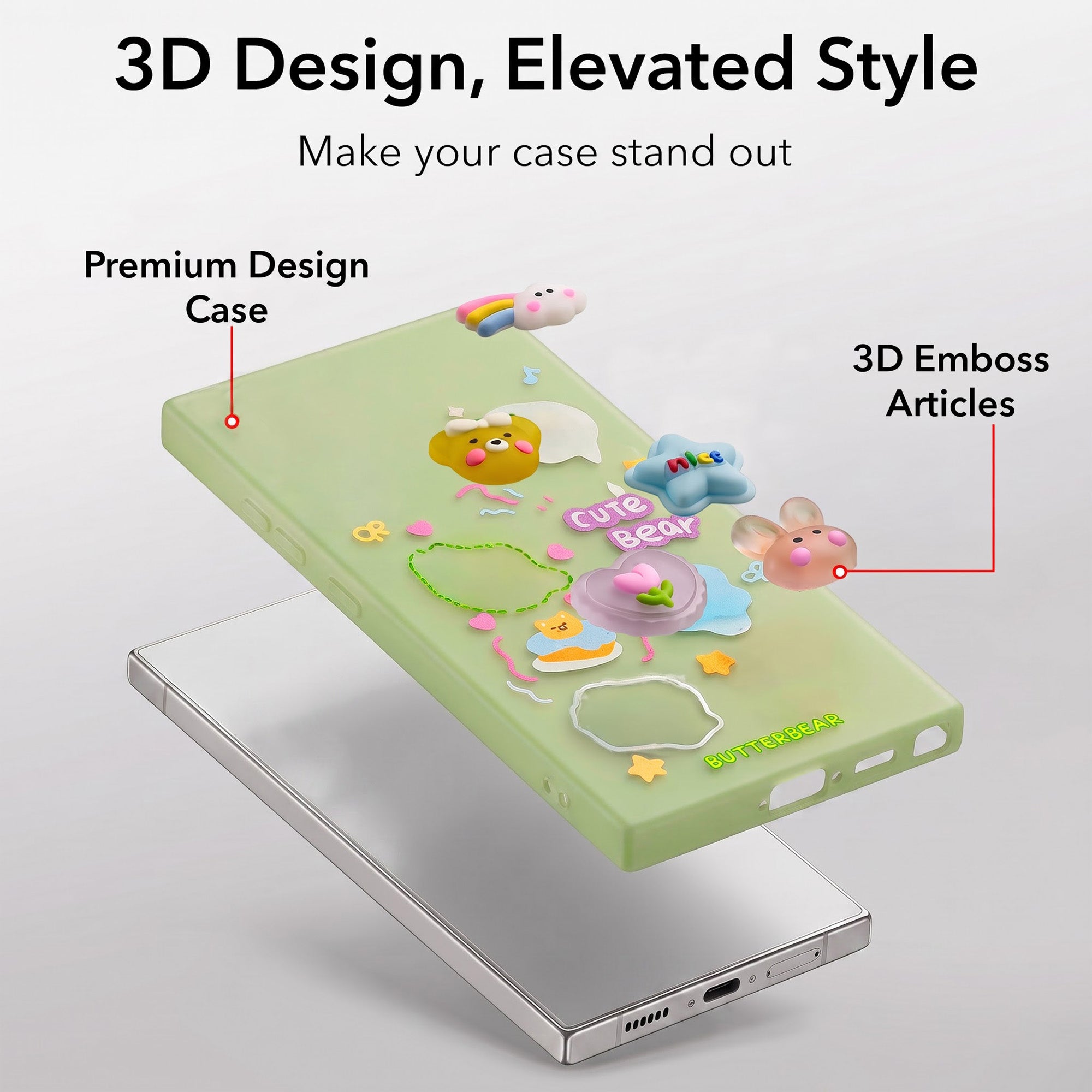 For Samsung Galaxy S24 Ultra Back Cover Case (3D Cute Cartoons | Hard Back Side Soft | Matte Premium Finish | HD Printing)