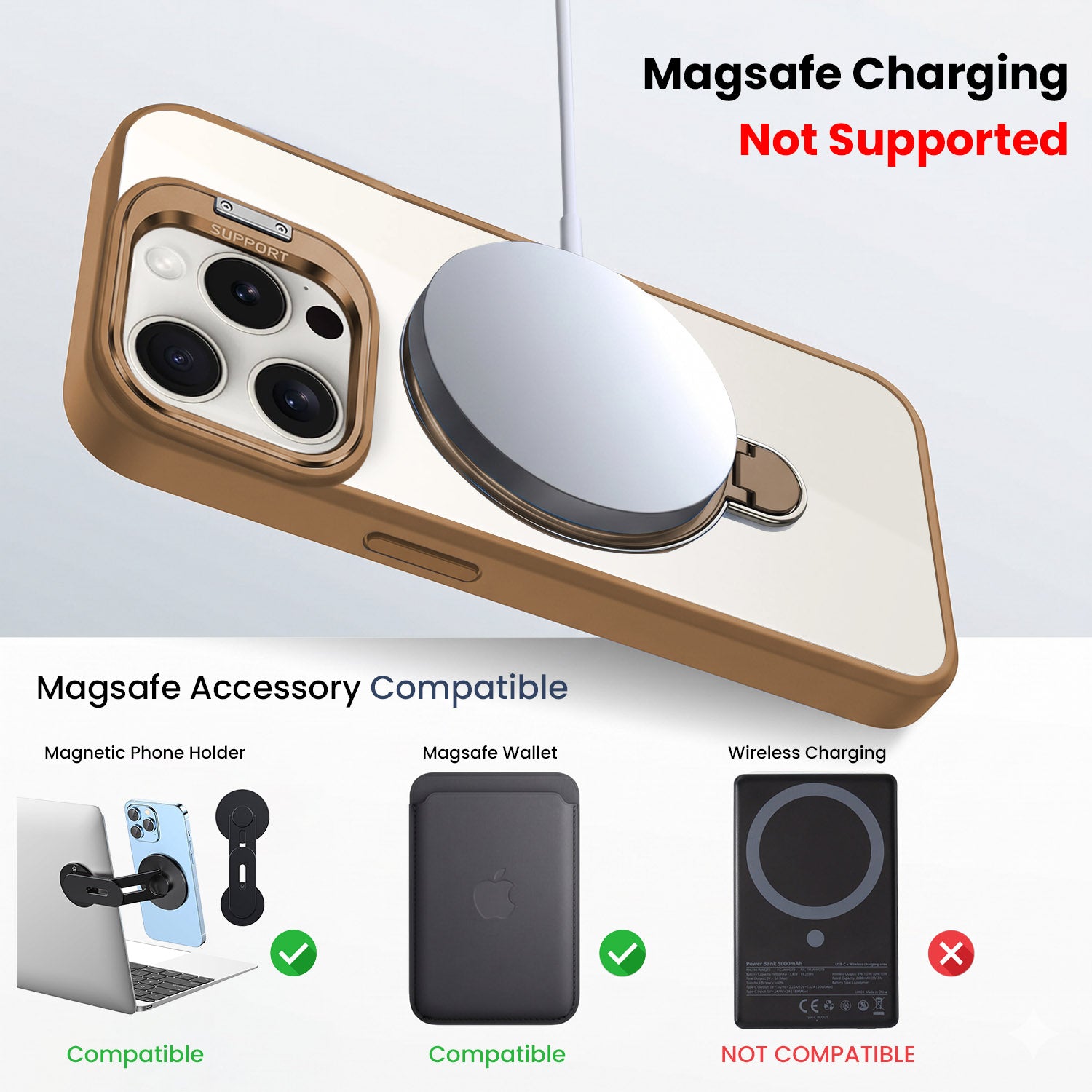 For Apple iPhone 15 Pro Back Cover Case Crystal (Lifetime Anti Yellow | Magnetic Ring Stand | Camera Lens Protection | MagSafe Compatible)