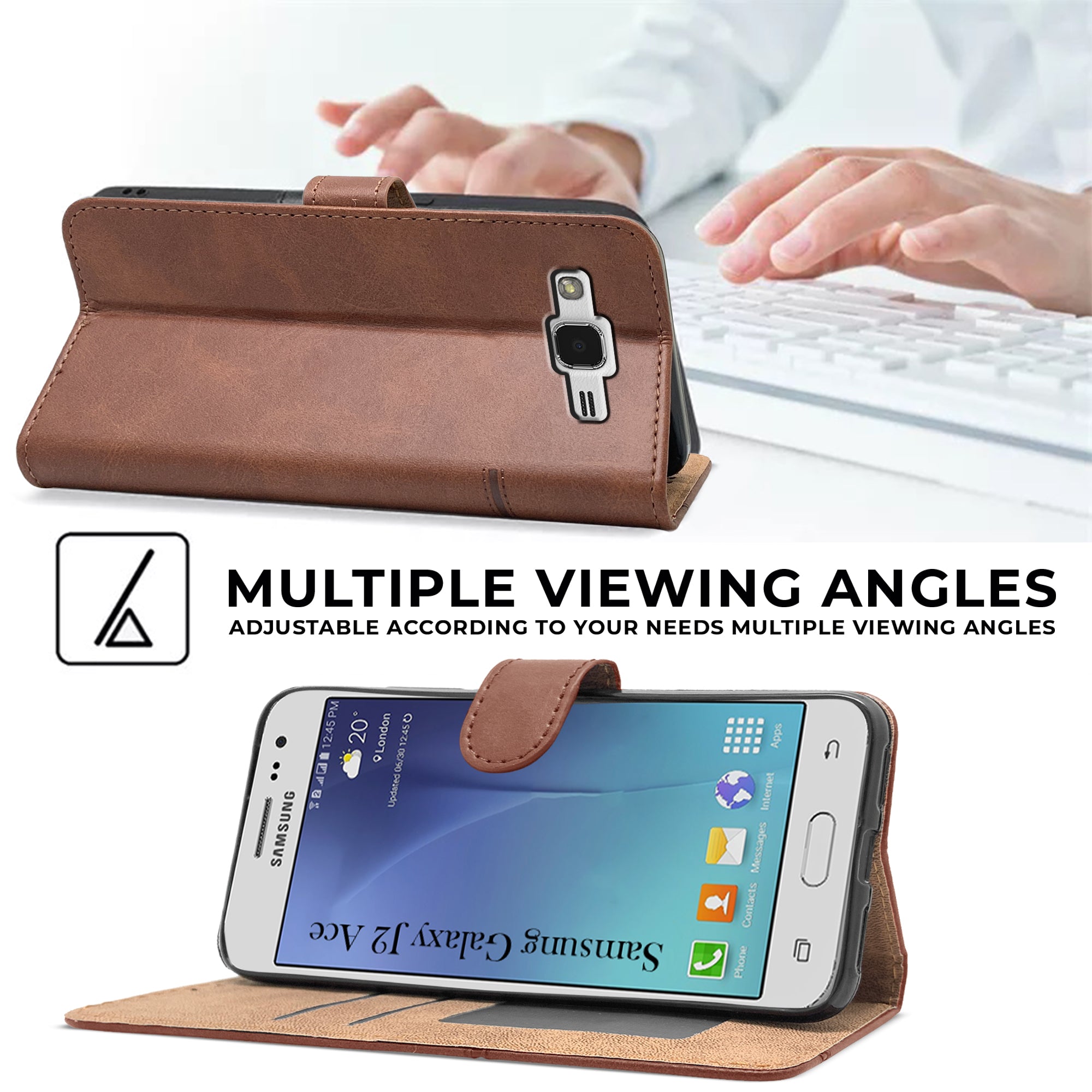 For Samsung Galaxy J2 Ace Flip Cover Case ( Stitched Leather with Magnetic Closure)