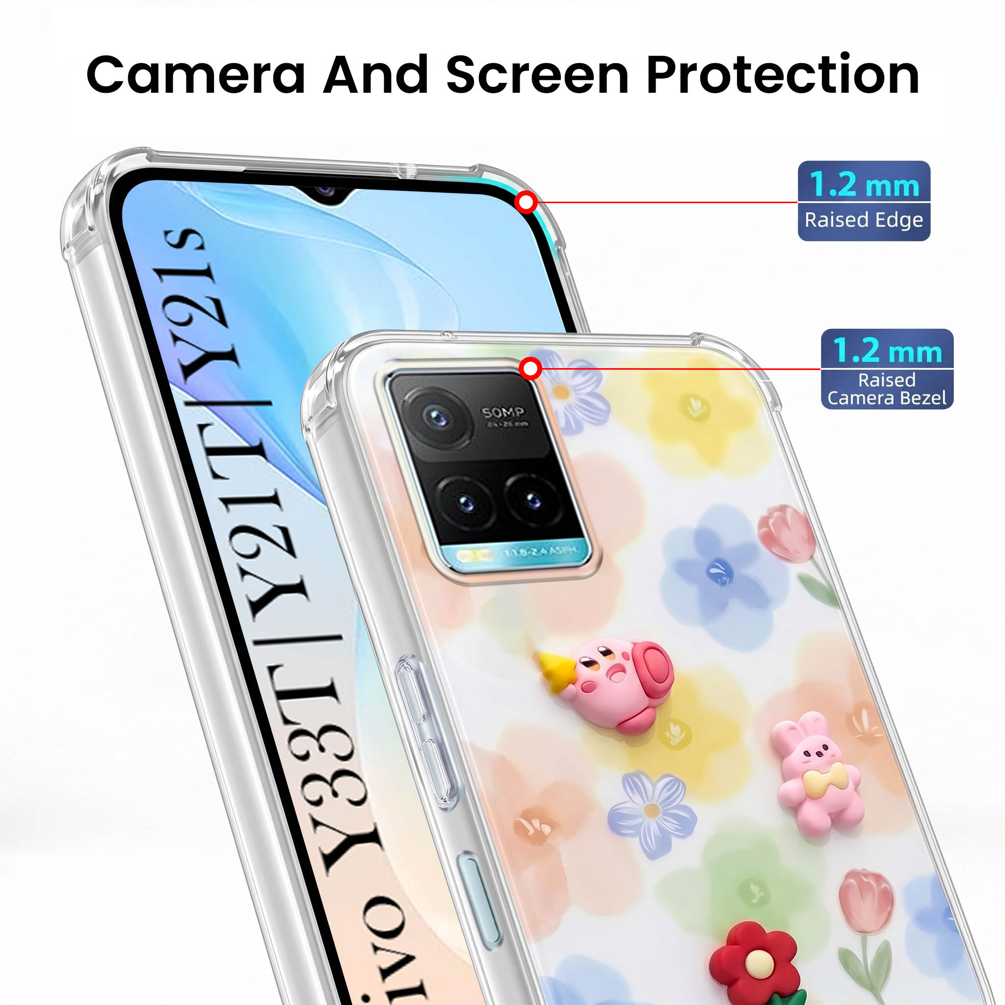 For Vivo Y33T | Vivo Y21T | Vivo Y21s Back Cover Case (3D Cute Cartoons | Hard Back Side Soft | Matte Premium Finish | HD Printing)