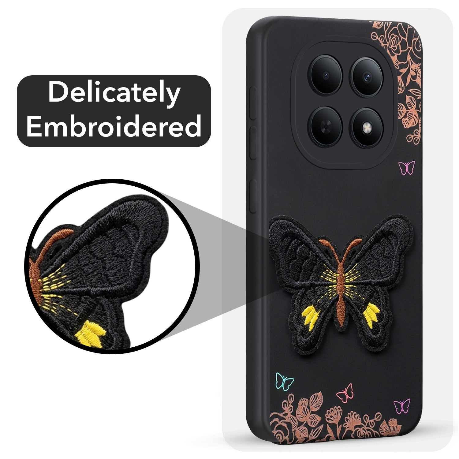 For Poco M8 5G Back Cover Case (Soft Butterfly Embroidery | Women Teen Girls | Camera Protection| Matte Silicone)