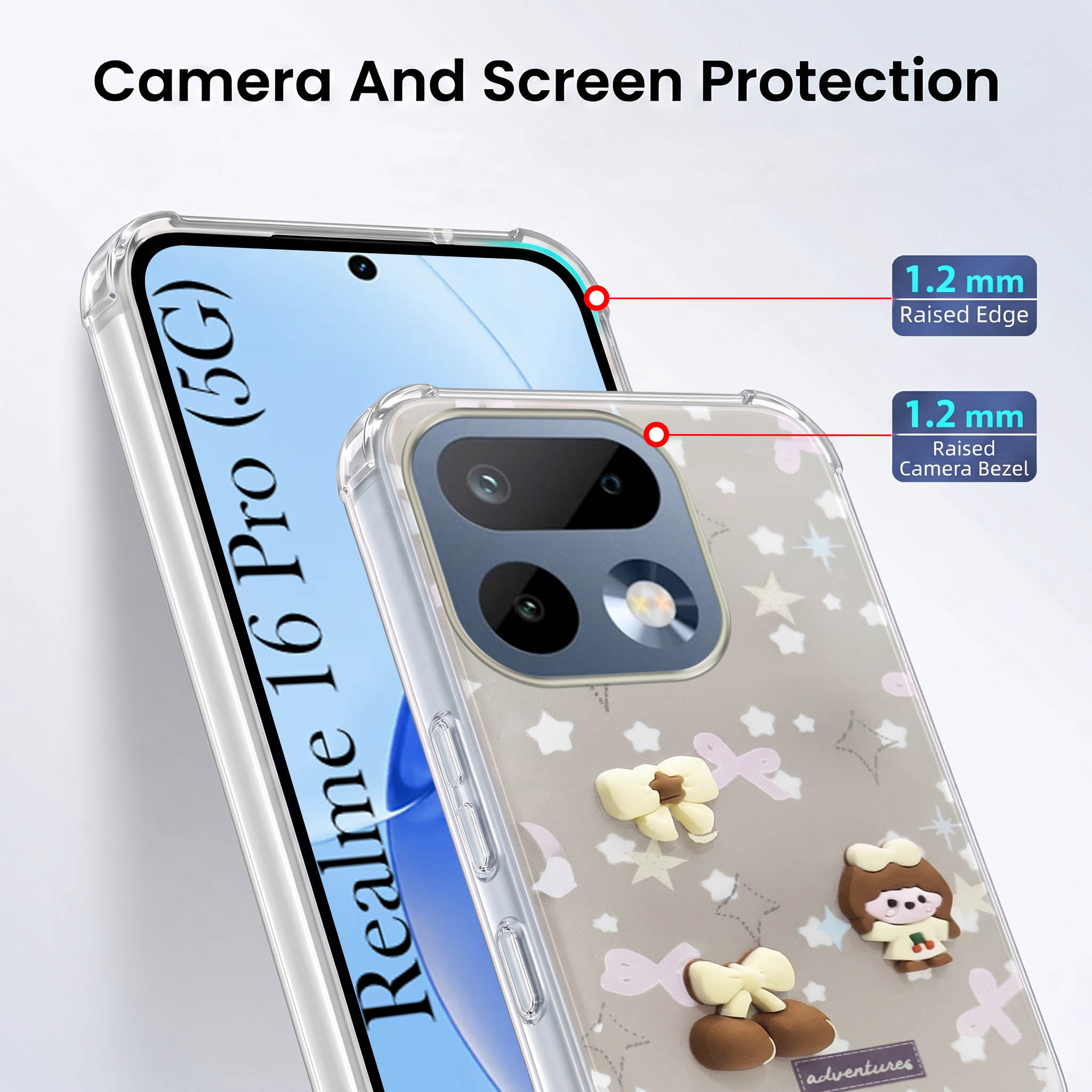 For Realme 16 Pro Back Cover Case (3D Cute Cartoons | Hard Back Side Soft | Matte Premium Finish | HD Printing)