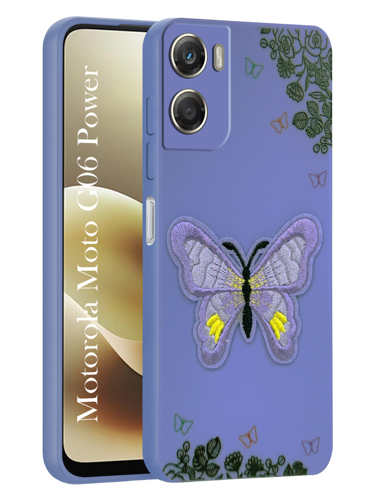 For Motorola Moto G06 Power Back Cover Case (Soft ButterFly Embroidery | Women Teen Girls | Camera Protection| Matte Silicone)
