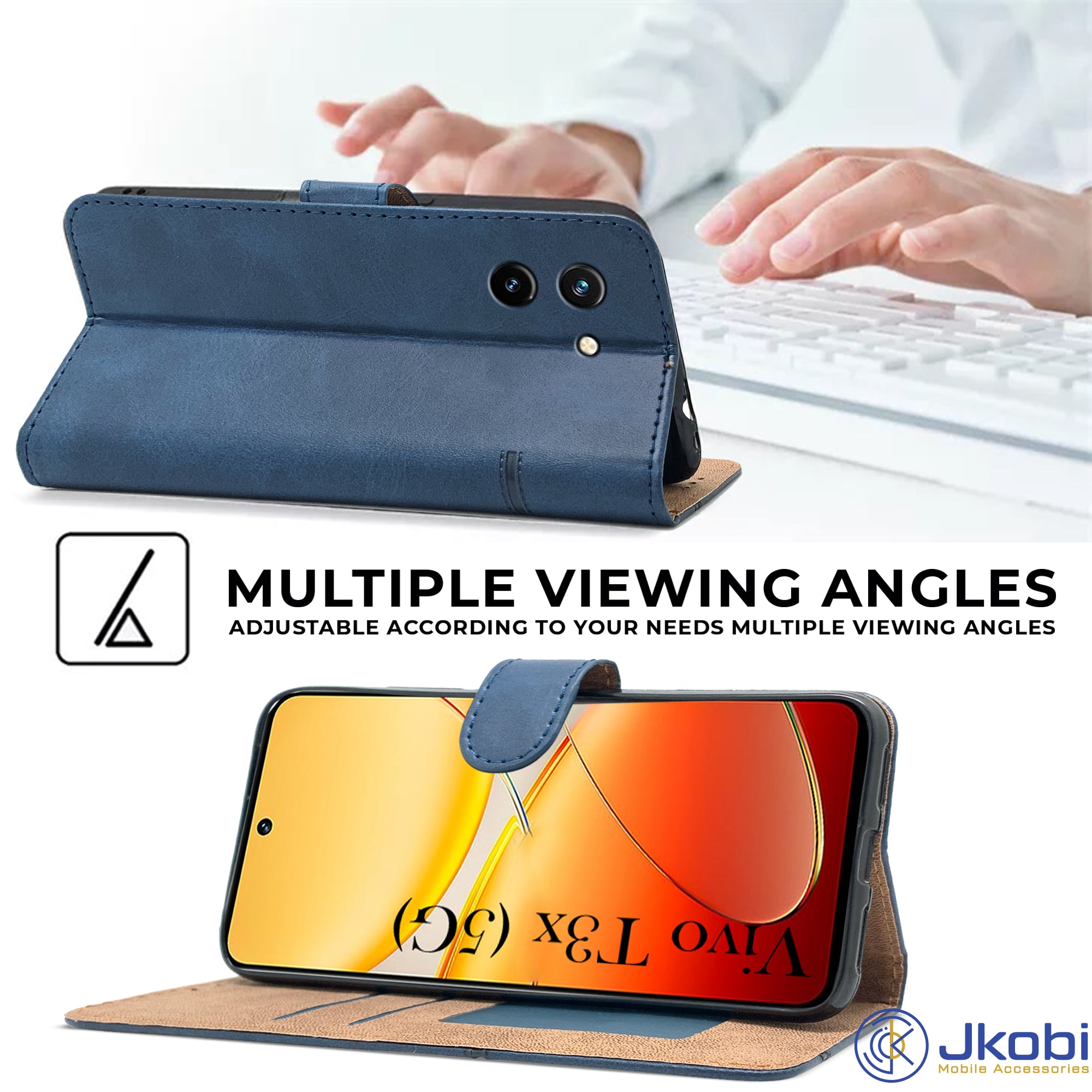 For Vivo T3x 5G Flip Cover Case (Stitched Leather with Magnetic Closure)