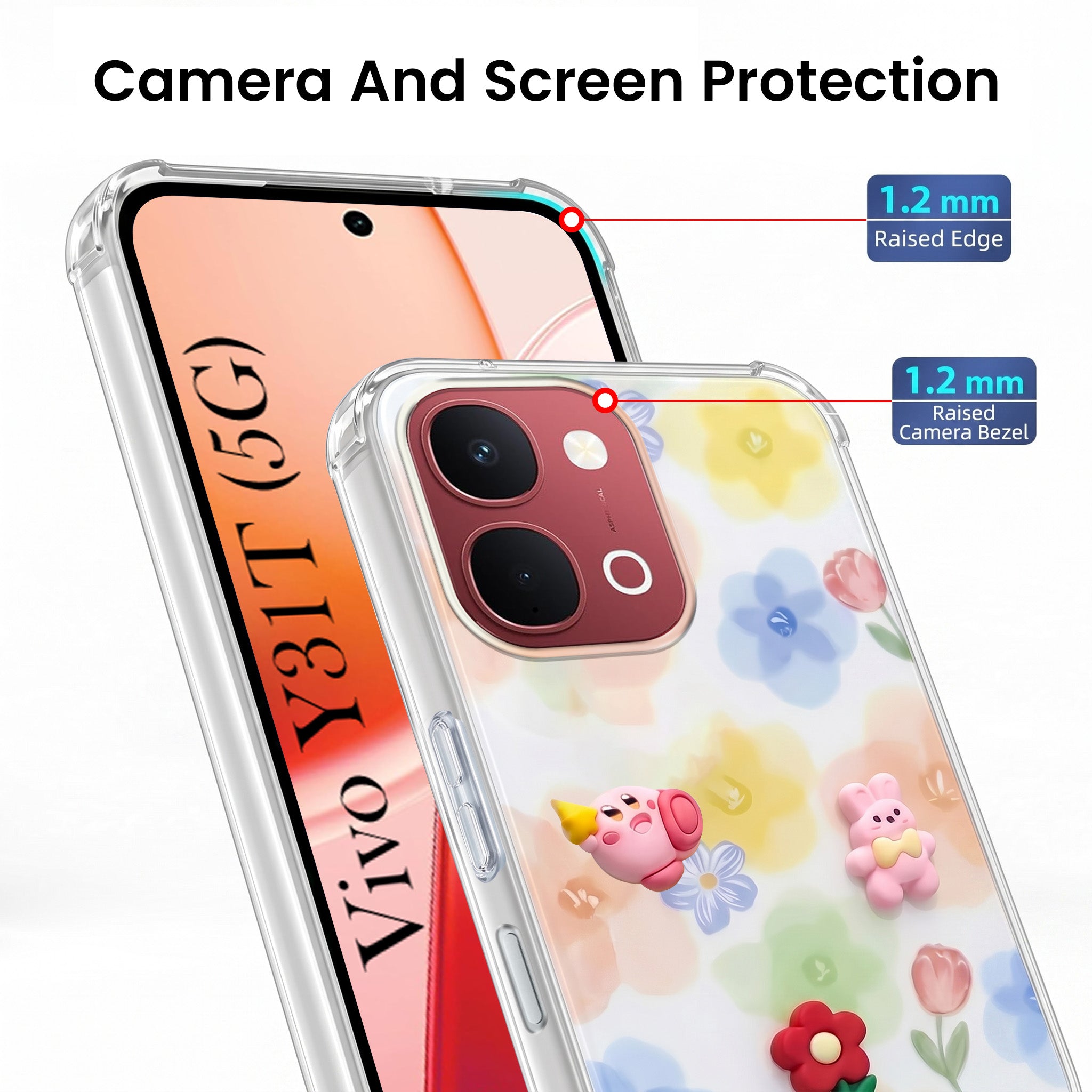 For Vivo Y31T 5G Back Cover Case (3D Cute Cartoons | Hard Back Side Soft | Matte Premium Finish | HD Printing)