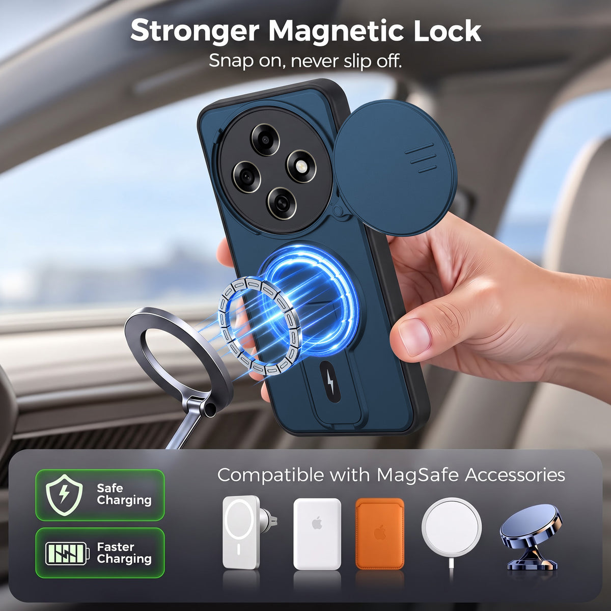 For Oppo F31 Pro Back Case Cover Metallic (Hybrid Armor Kickstand | Sliding Shutter Camera Protection | MagSafe Compatible)