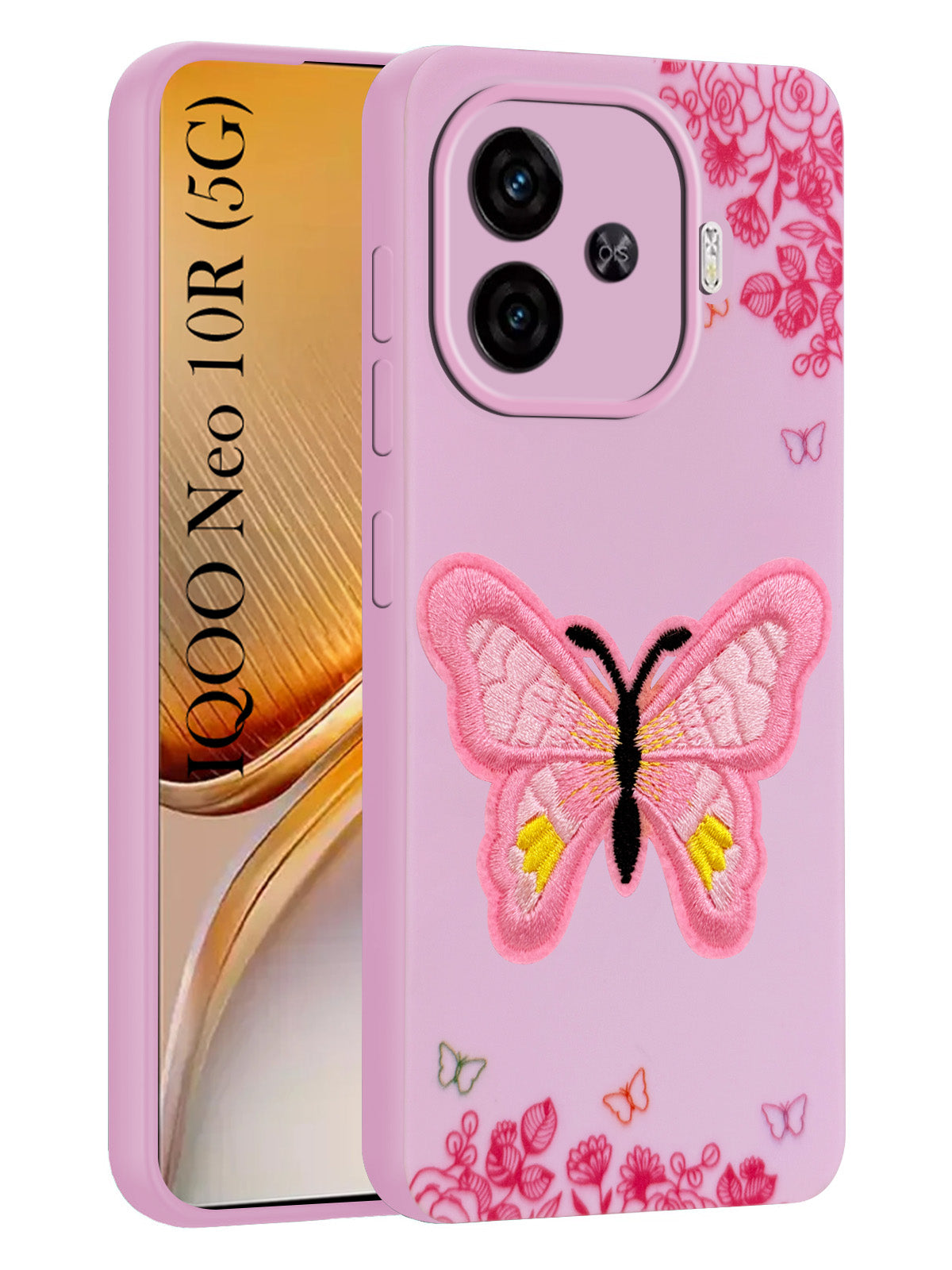 For Vivo iQOO Neo 10R Back Cover Case (Soft Butterfly Embroidery | Women Teen Girls | Camera Protection| Matte Silicone)