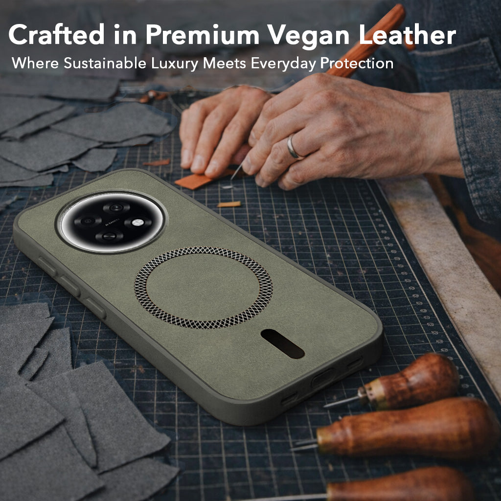For Oppo F31 Pro Plus Back Cover Case Leather Finish (MagSafe Compatible Wireless Charging | Soft Touch | Camera Bump Protection)