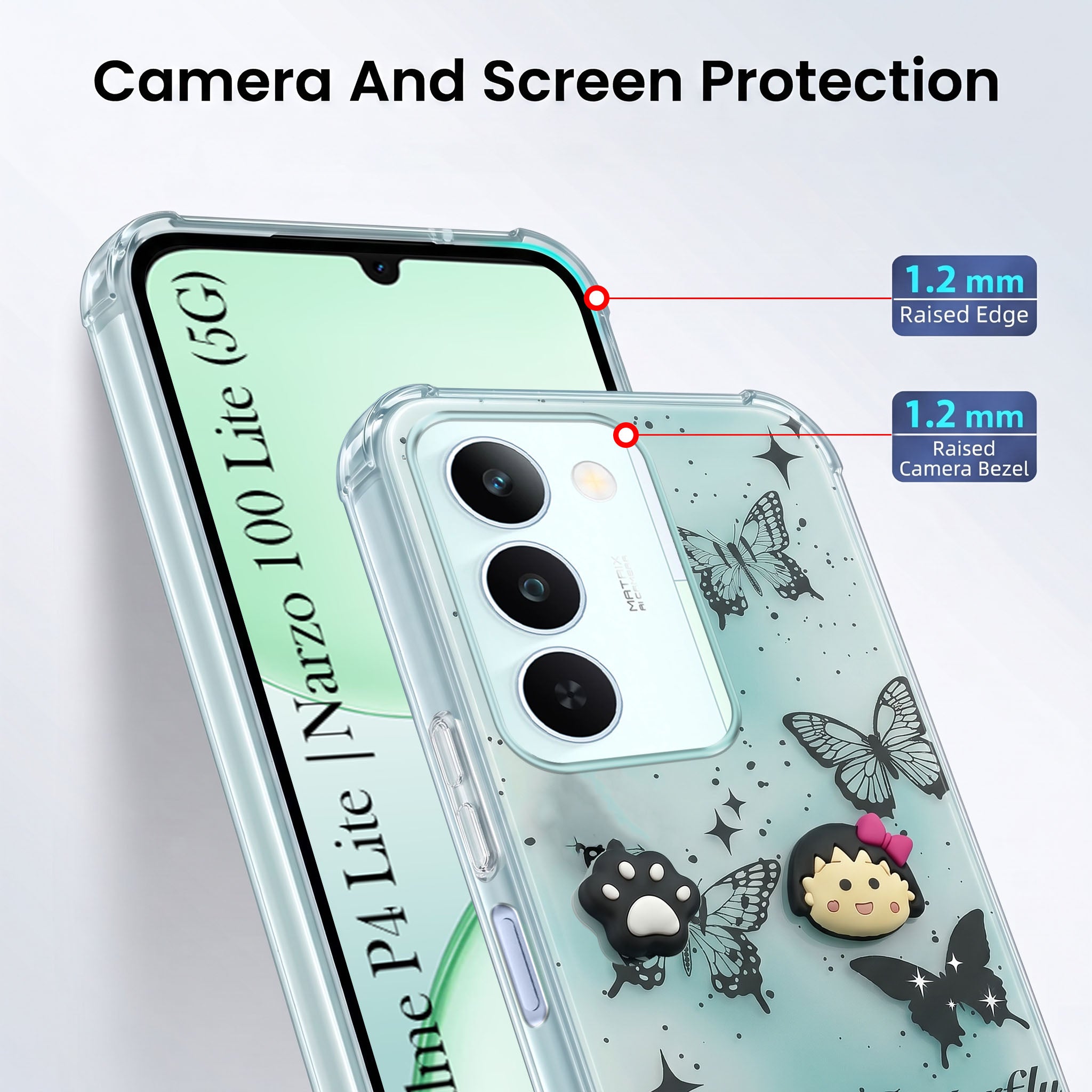 For Realme P4 Lite 5G | Realme Narzo 100 Lite 5G Back Cover Case (3D Cute Cartoons | Hard Back Side Soft | Matte Premium Finish | HD Printing)