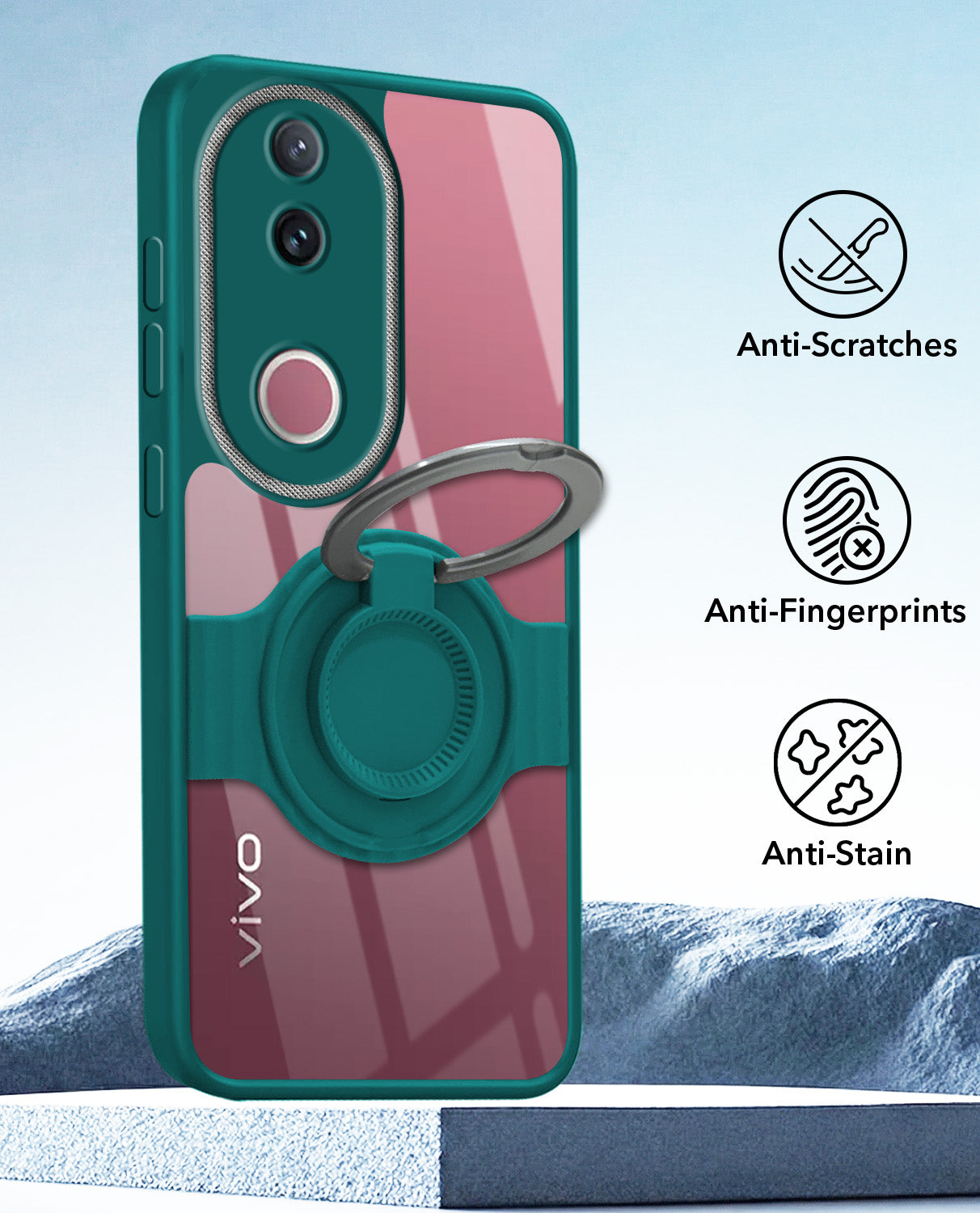For Vivo V50 | Vivo V50e Back Cover Case with stand (Built-in Ring Holder Kickstand | Lifetime Anti Yellow | Camera Protection)
