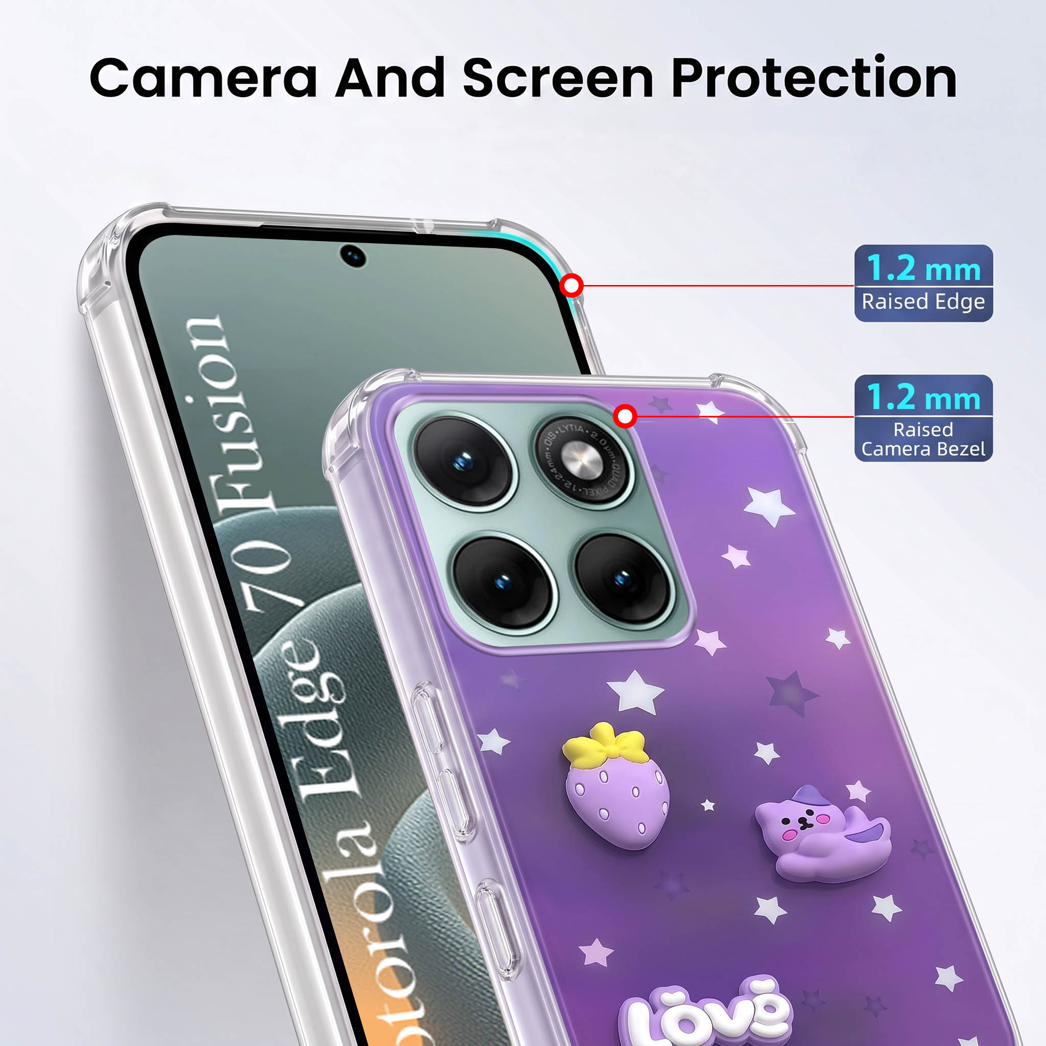 For Motorola Moto Edge 70 Fusion Back Cover Case (3D Cute Cartoons | Hard Back Side Soft | Matte Premium Finish | HD Printing)