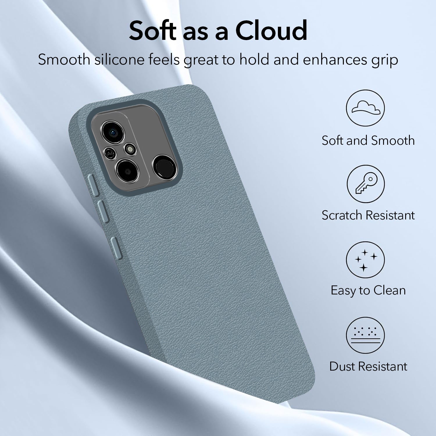 For Poco C55 Back Cover Case (Glass Like Camera Protection | Leather Feel | Minimalist Professional Grip)
