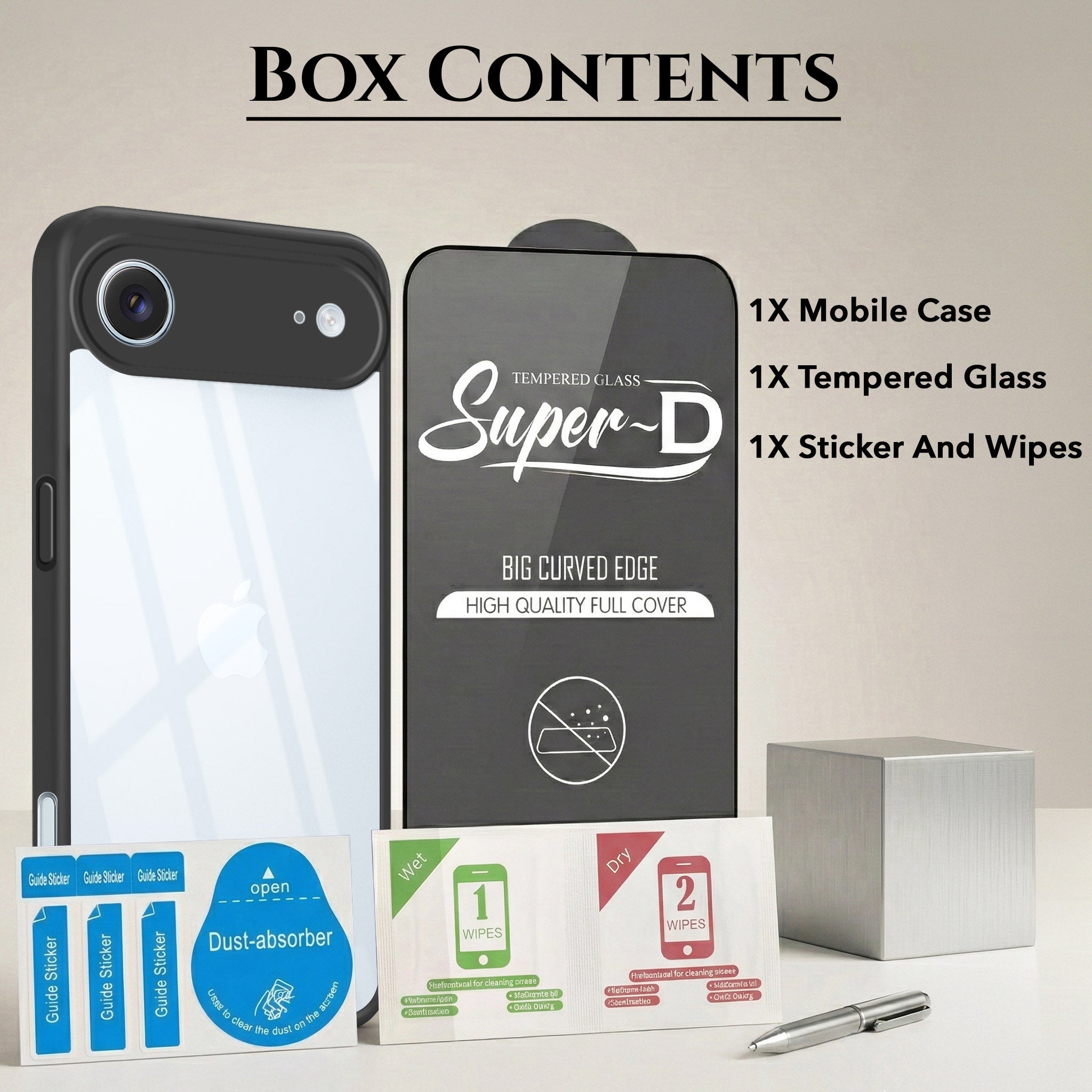 For Apple iPhone 17 Air Combo with Back Cover and 9H Tempered Glass (Lifetime Anti-Yellow | Crystal Clear Shockproof | Oleophobic Coating Screen Glass)