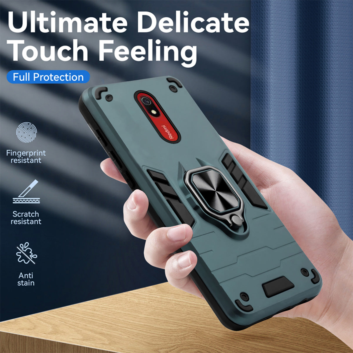 For Xiaomi Mi Redmi 8A Back Cover Case Hybrid Armor (Shockproof Dual Layer Polycarbonate |Ring Holder Kickstand)