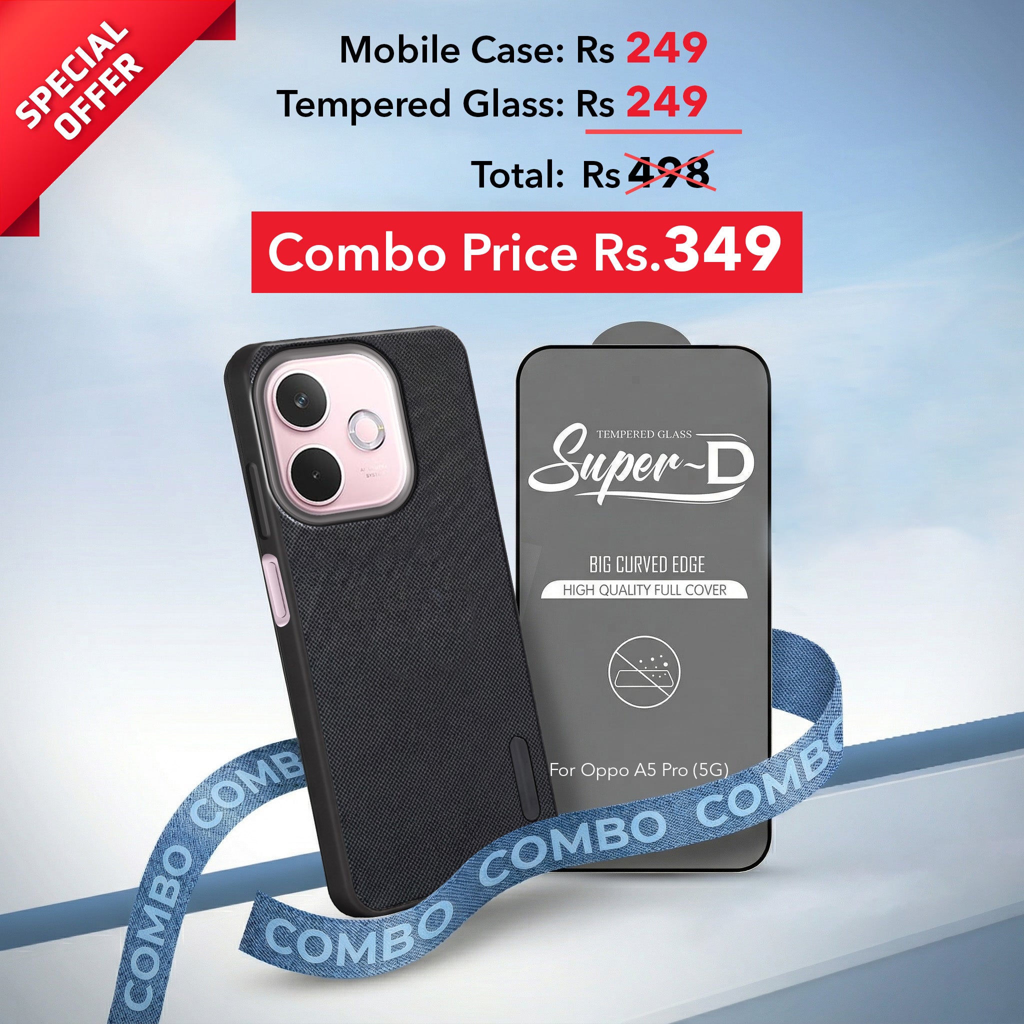 For Oppo A5 Pro Combo (Textured Grip Design | Micro-Fiber Cloth Inside | Oleophobic Coating Screen Glass)