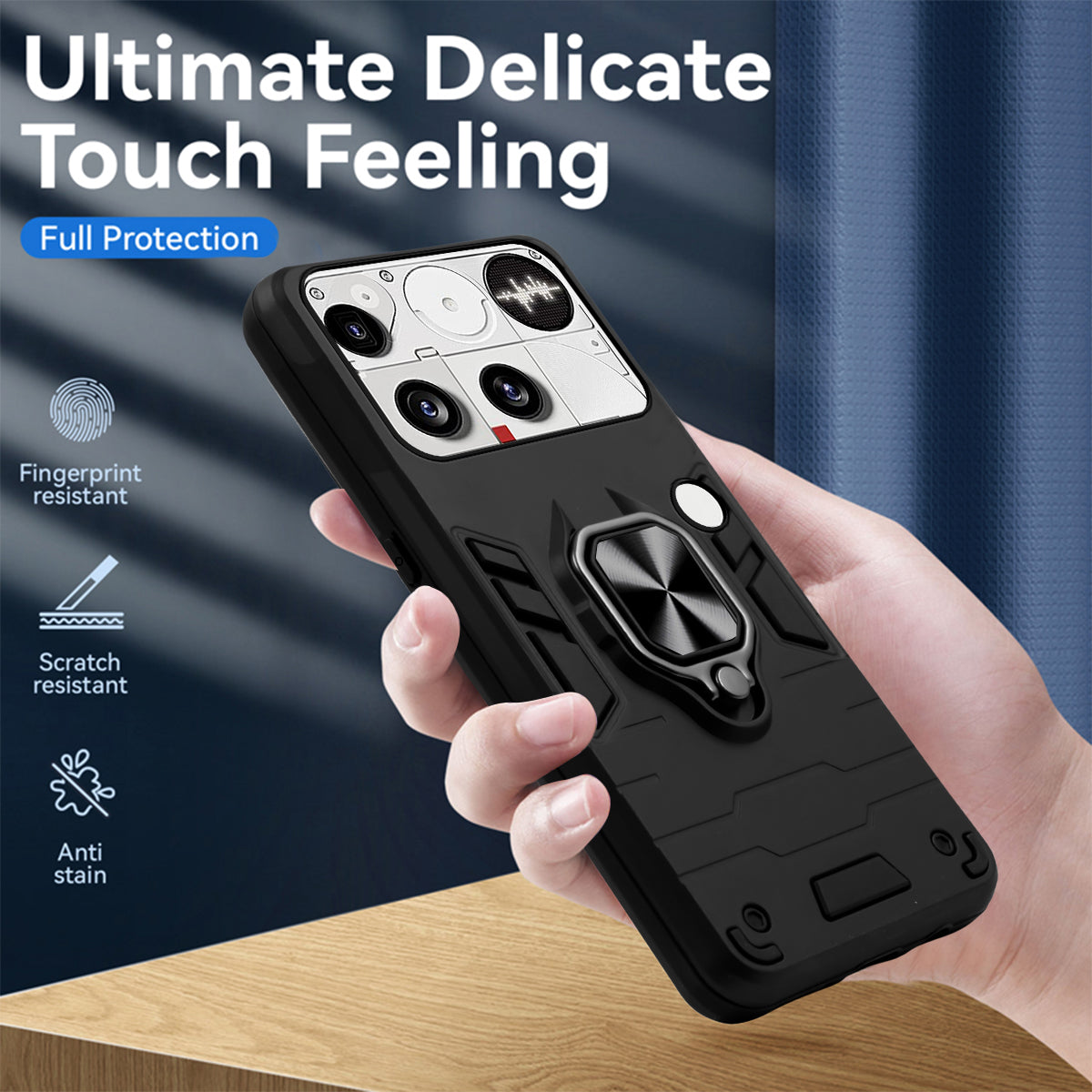 For Nothing Phone 3 Back Cover Case Hybrid Armor (Shockproof Dual Layer Polycarbonate |Ring Holder Kickstand)