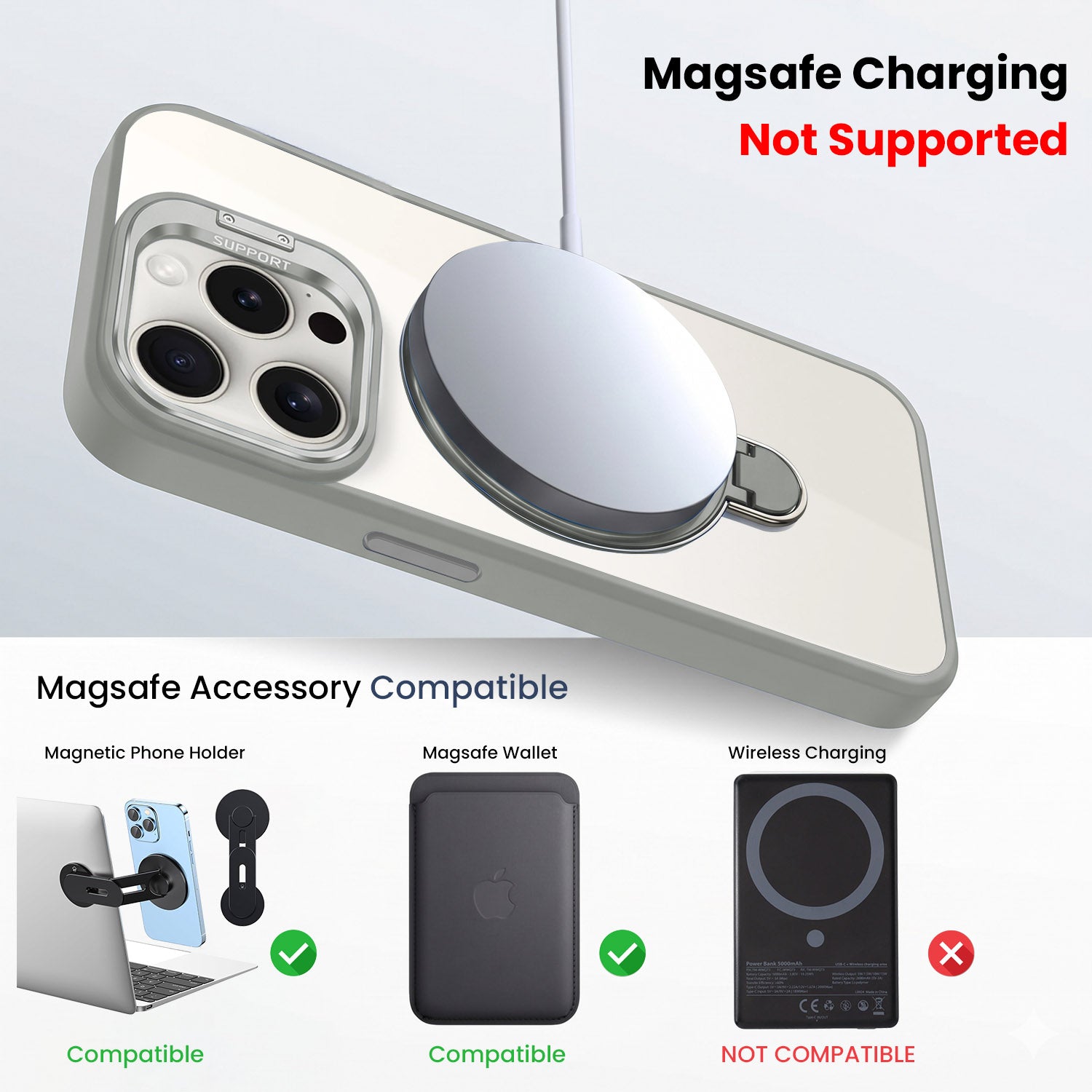 For Apple iPhone 15 Pro Back Cover Case Crystal (Lifetime Anti Yellow | Magnetic Ring Stand | Camera Lens Protection | MagSafe Compatible)