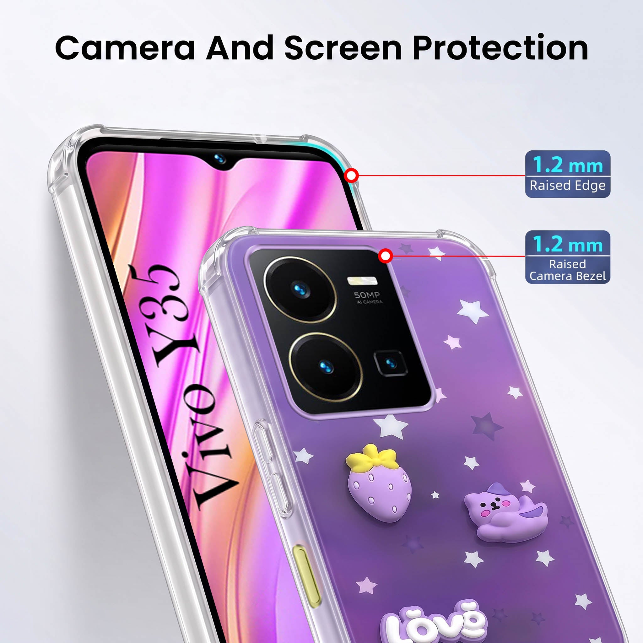 For Vivo Y35 Back Cover Case (3D Cute Cartoons | Hard Back Side Soft | Matte Premium Finish | HD Printing)