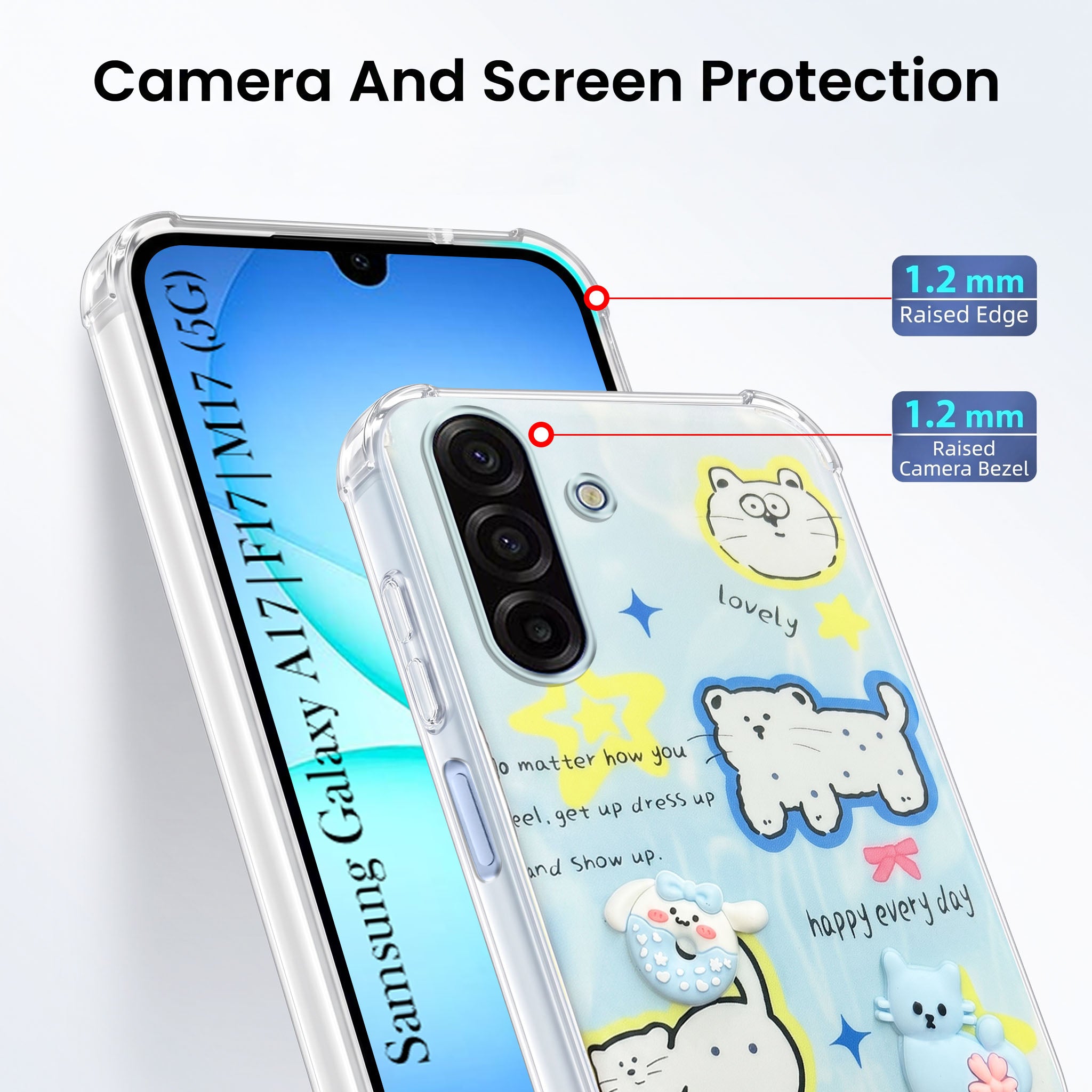 For Samsung Galaxy A17 | Samsung F17 | Samsung M17 5G Back Cover Case (3D Cute Cartoons | Hard Back Side Soft | Matte Premium Finish | HD Printing)