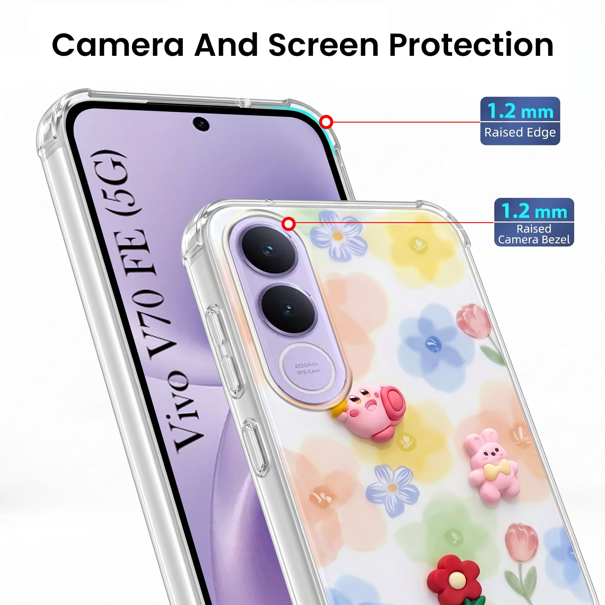 For Vivo V70 FE 5G Back Cover Case (3D Cute Cartoons | Hard Back Side Soft | Matte Premium Finish | HD Printing)