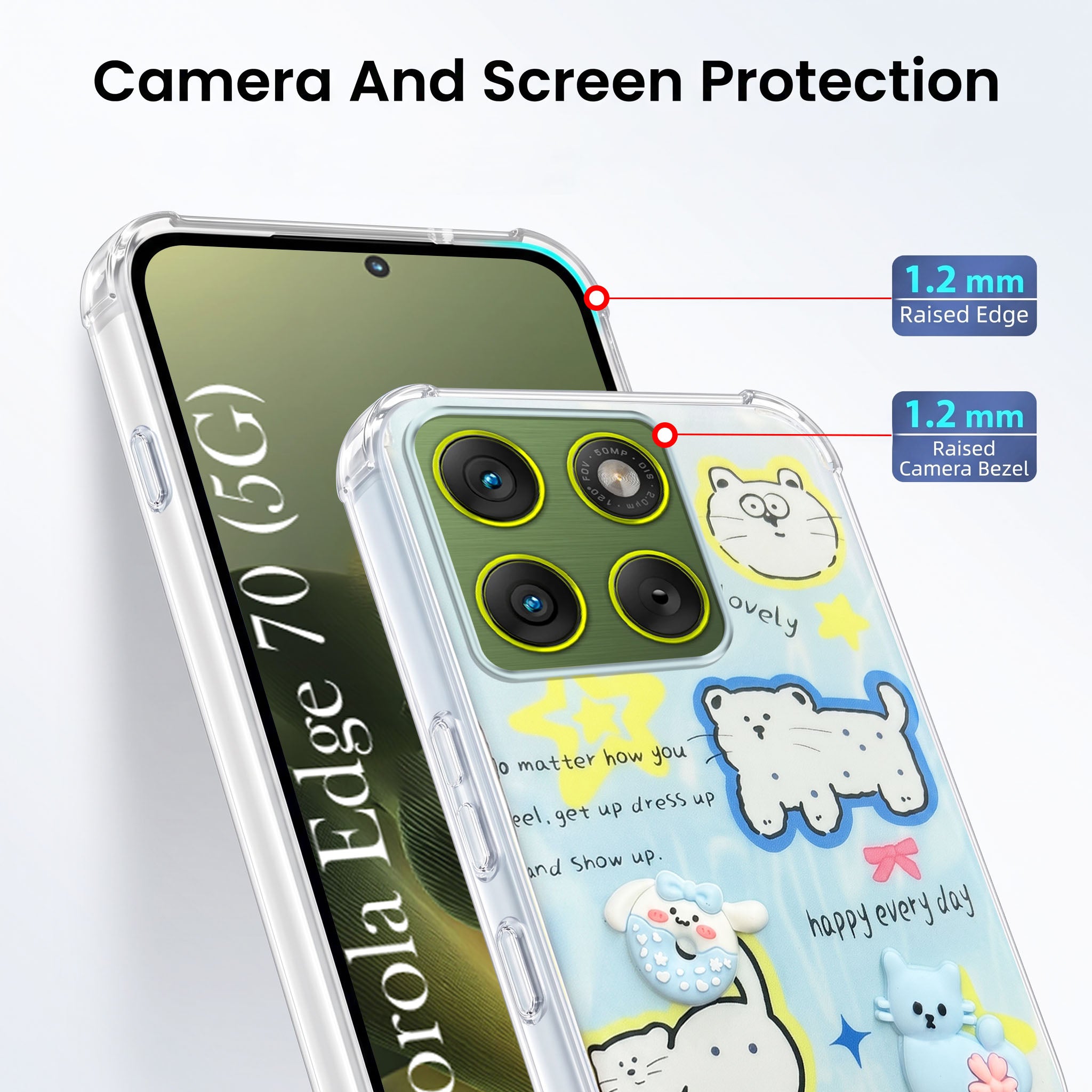 For Motorola Moto Edge 70 Back Cover Case (3D Cute Cartoons | Hard Back Side Soft | Matte Premium Finish | HD Printing)