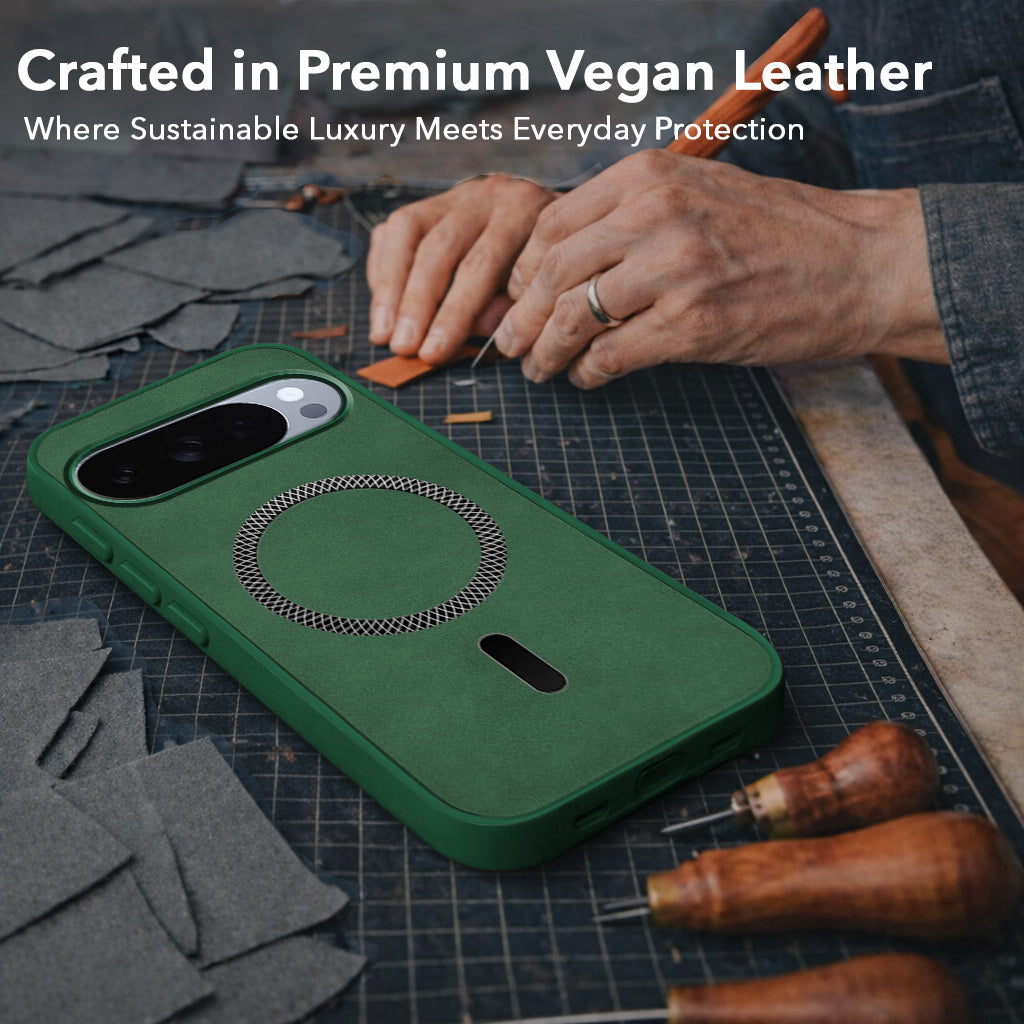 For Google Pixel 10 Pro Back Cover Case Leather Finish (MagSafe Compatible Wireless Charging | Soft Touch | Camera Bump Protection)