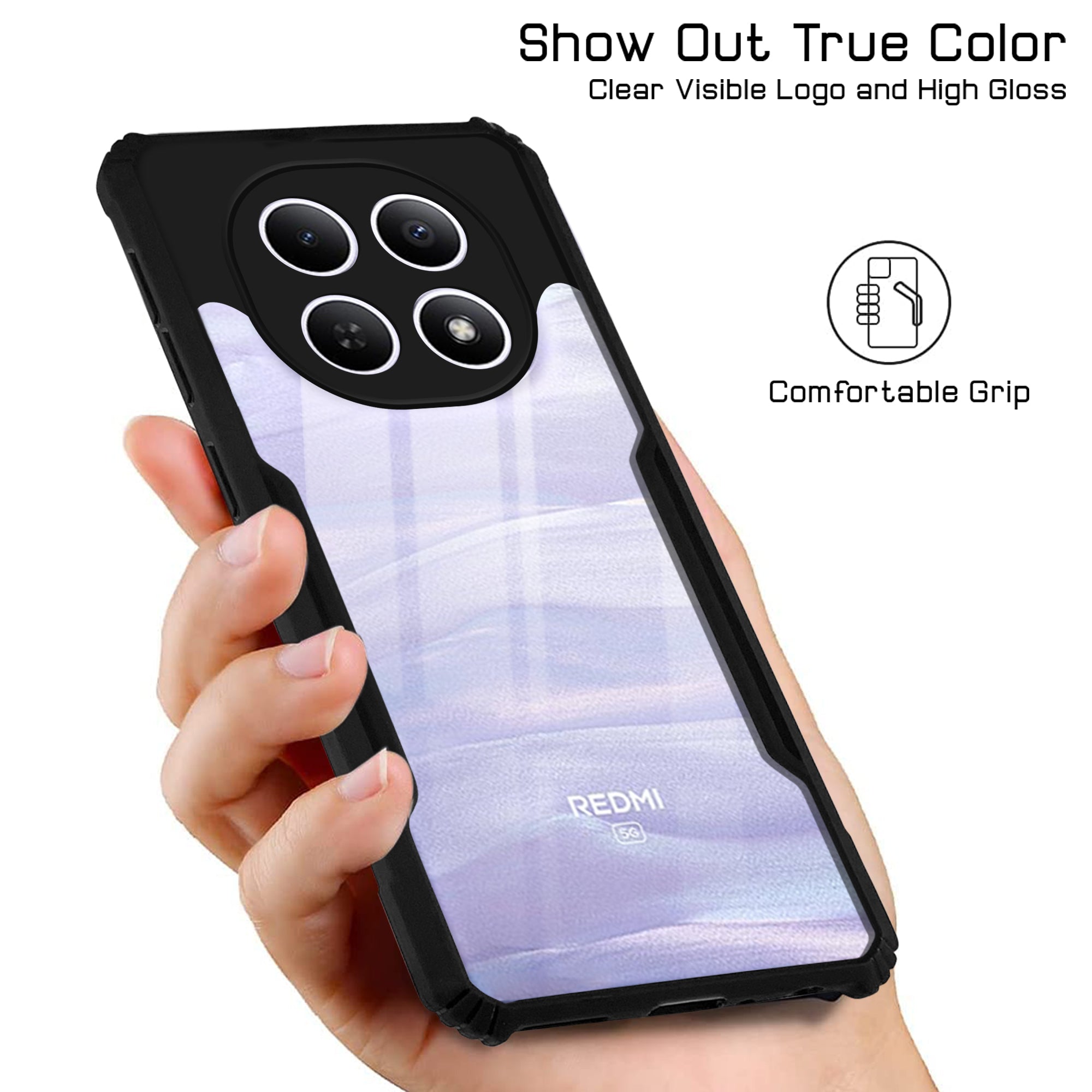 For Redmi note 15 | Redmi note 15 SE (5G) Back Cover Case Hybrid (Shockproof with Polycarbonate Clear Panel | Professional Black)