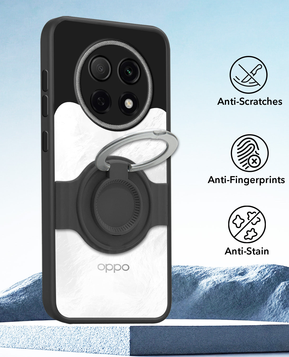 For Oppo F29 Pro Back Cover Case with stand (Built-in Ring Holder Kickstand | Lifetime Anti Yellow | Camera Protection)