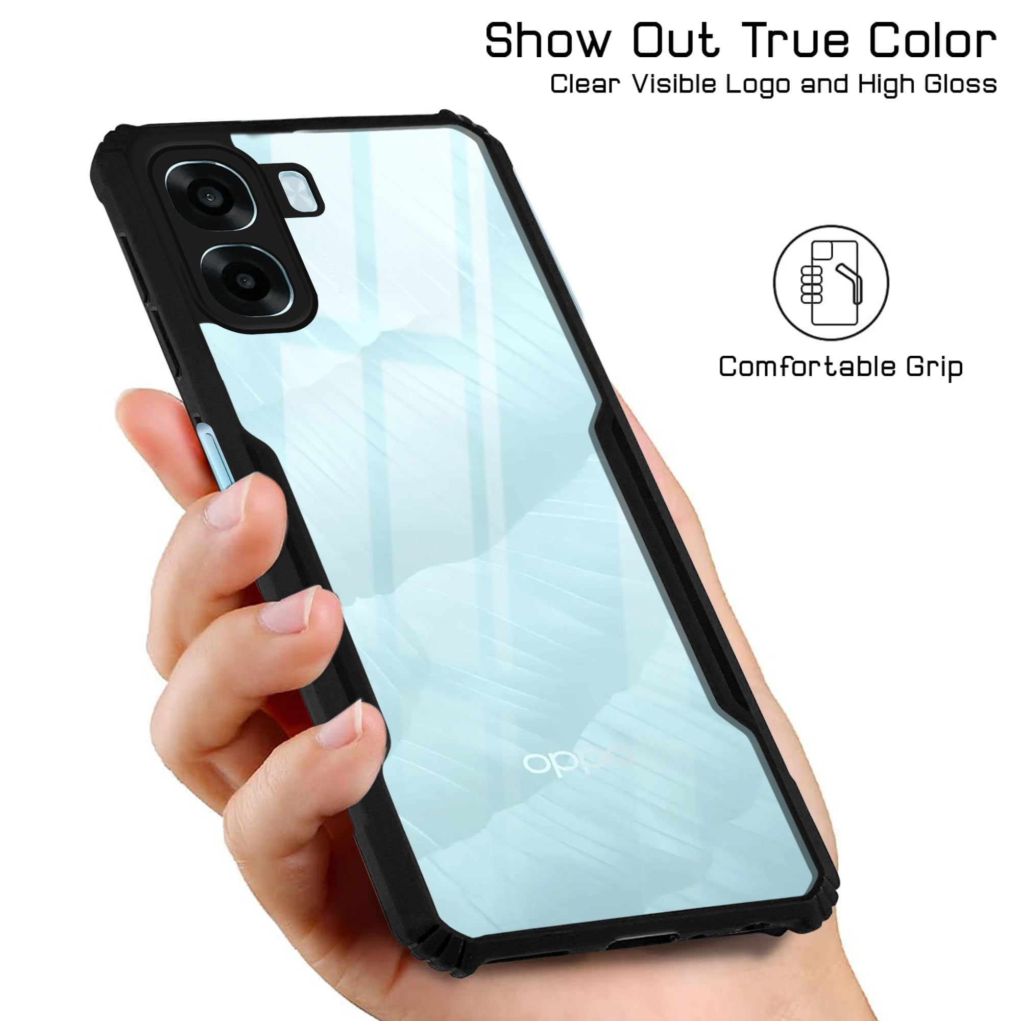 For Oppo A6X | Oppo A6S Back Cover Case Hybrid (Shockproof with Polycarbonate Clear Panel | Professional Black)