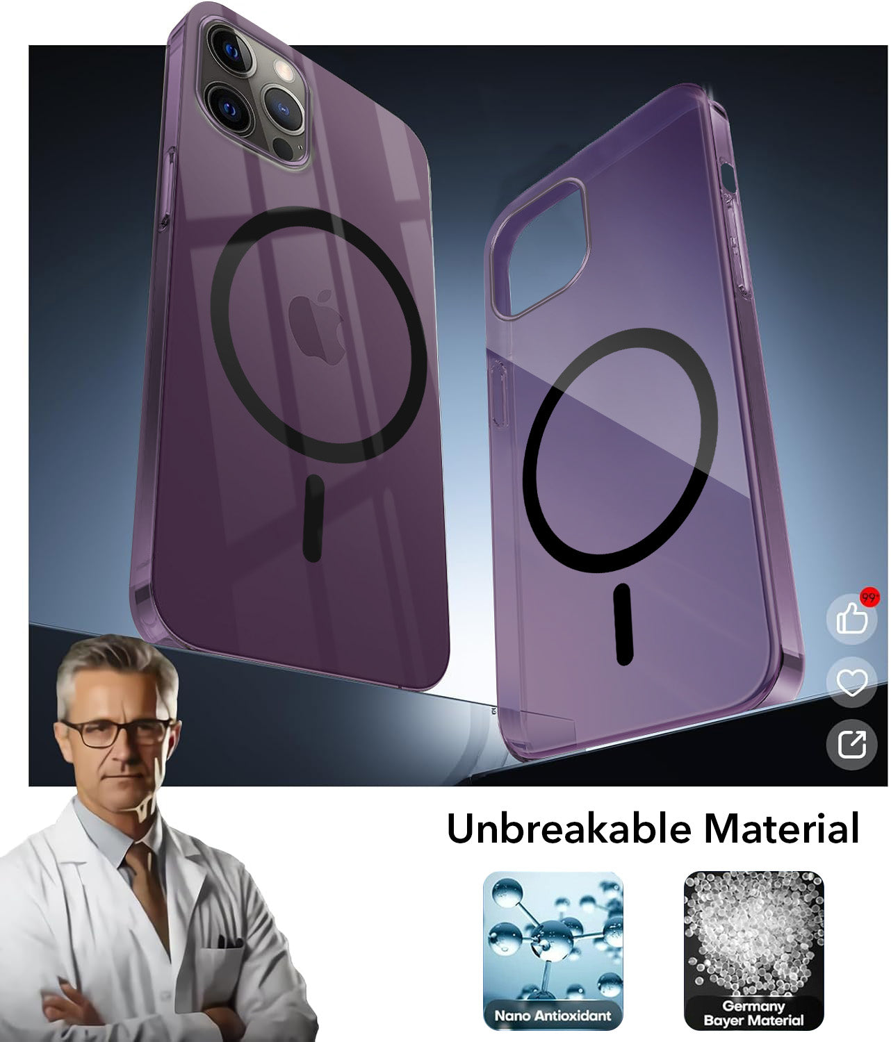 For Apple iPhone 12 Pro Max Back Cover Case Lifetime Anti-Yellow MagSafe Compatible Clear (Sleek Hard Crystal | Shockproof and Camera Protection)