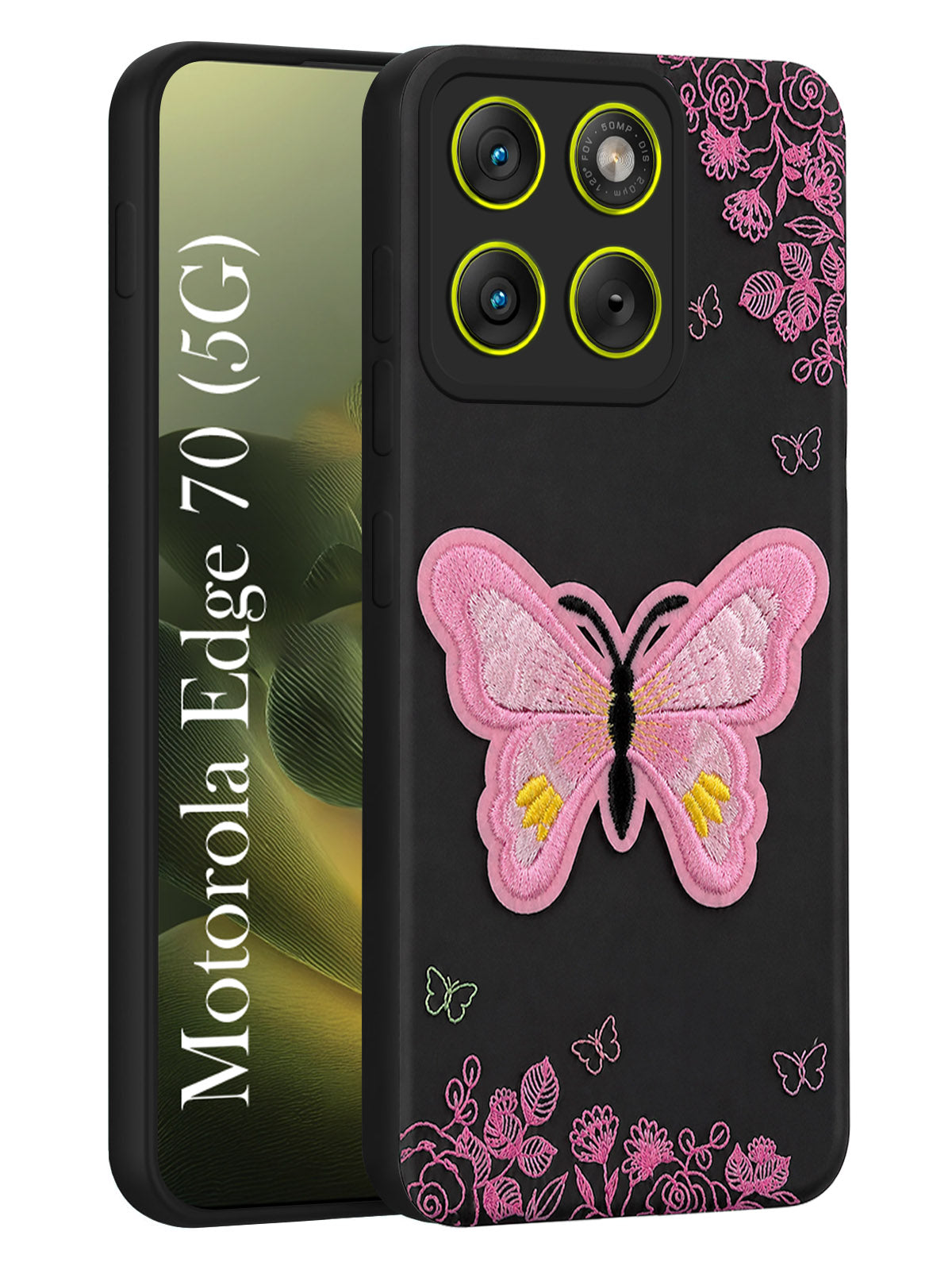 For Motorola Moto Edge 70 Back Cover Case (Soft Butterfly Embroidery | Women Teen Girls | Camera Protection| Matte Silicone)
