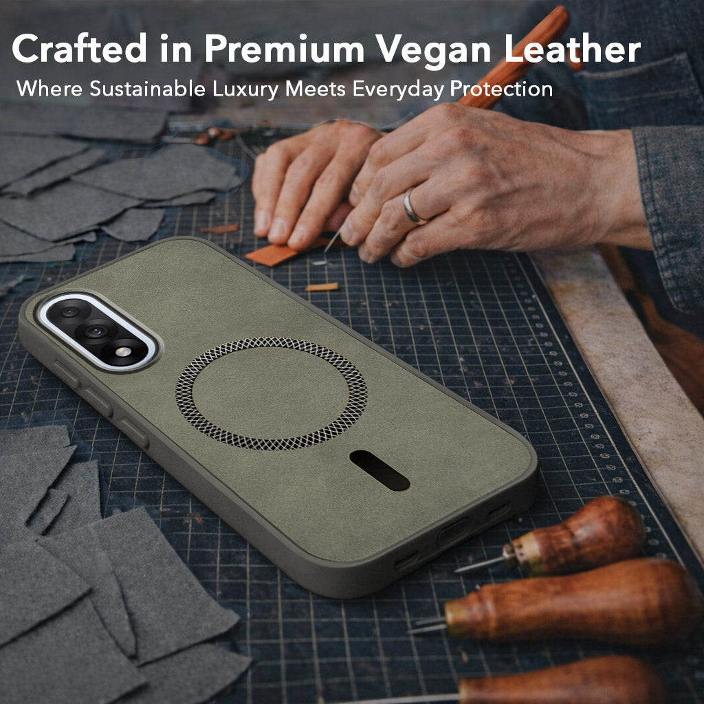 For Oneplus Nord 5 Back Cover Case Leather Finish (MagSafe Compatible Wireless Charging | Soft Touch | Camera Bump Protection)