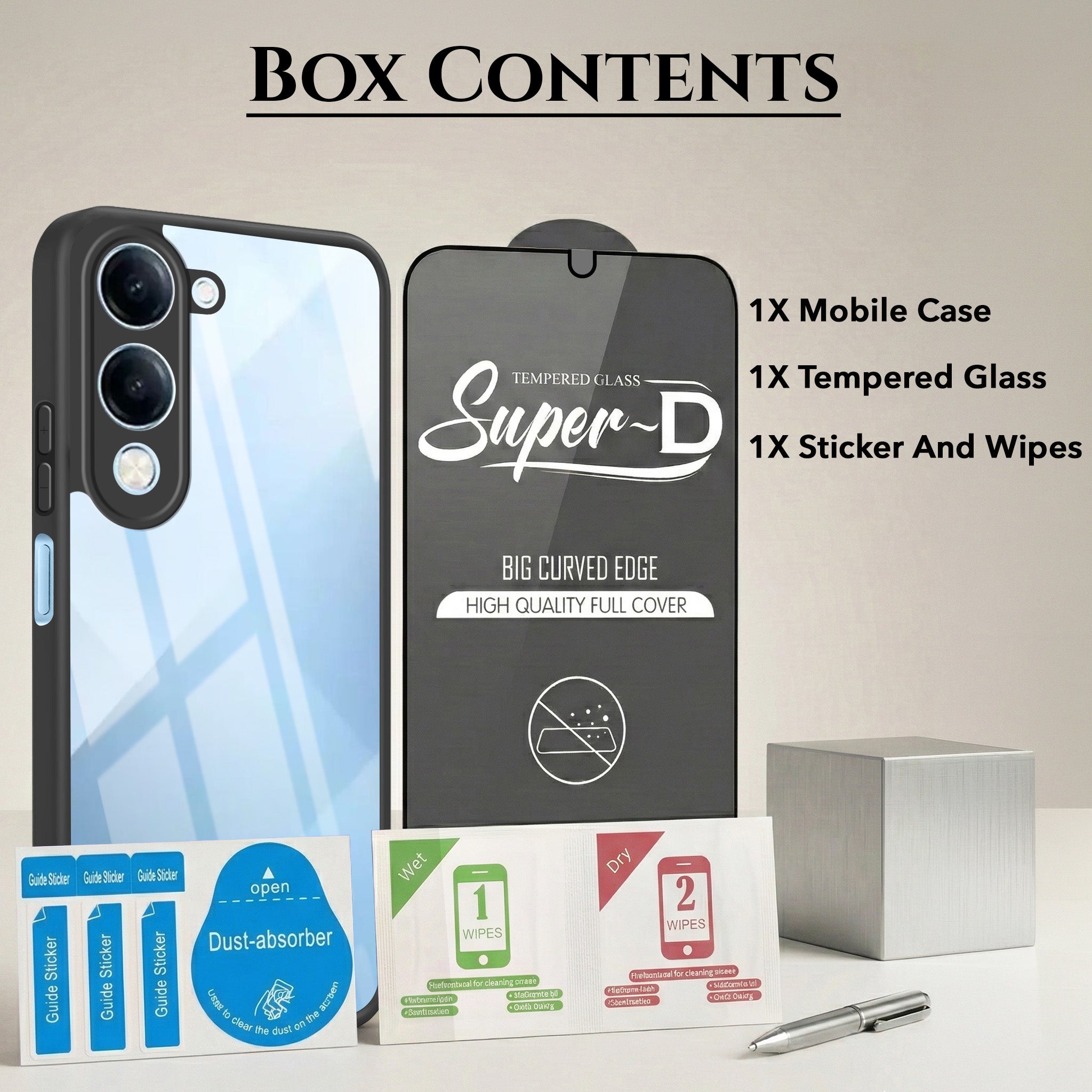 For Vivo iQOO Z10 Lite Combo with Back Cover and 9H Tempered Glass (Lifetime Anti-Yellow | Crystal Clear Shockproof | Oleophobic Coating Screen Glass)