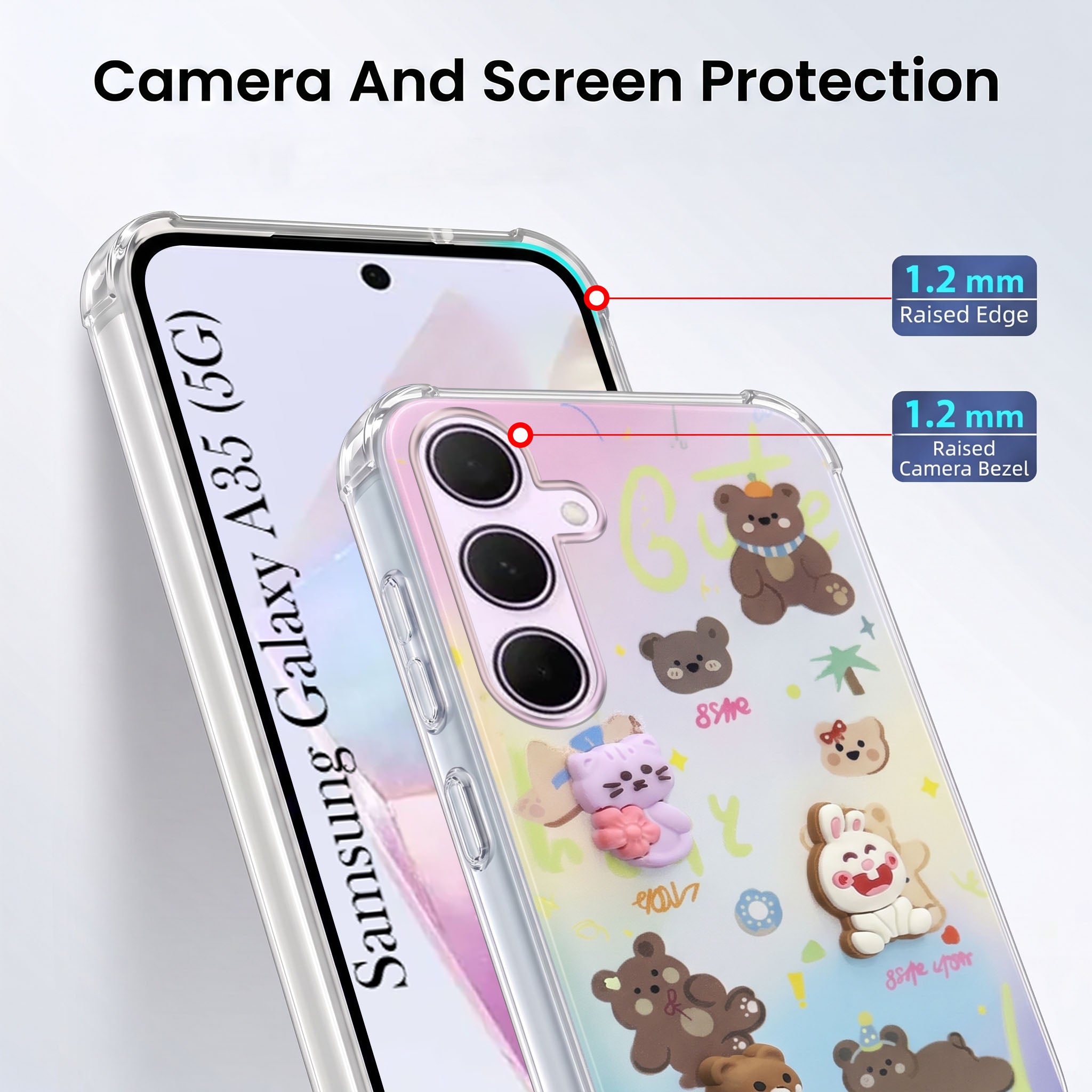 For Samsung Galaxy A35 5G Back Cover Case (3D Cute Cartoons | Hard Back Side Soft | Matte Premium Finish | HD Printing)