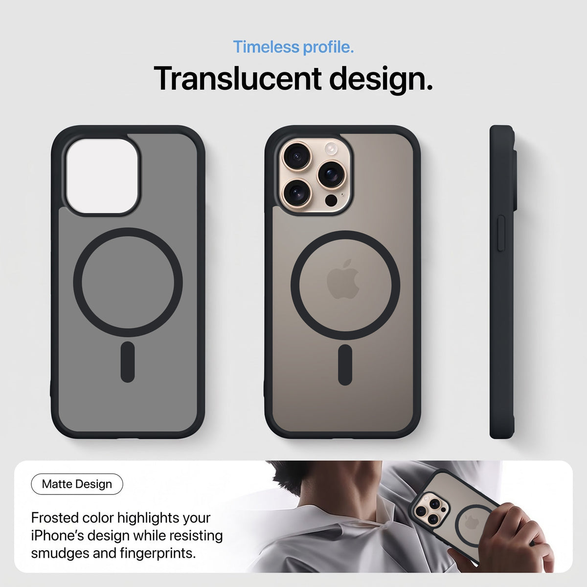 For Apple iPhone 16 Pro Matte Finish Back Case Cover (MagSafe Compatible | Translucent Soft Touch | Slim and Unbreakable)