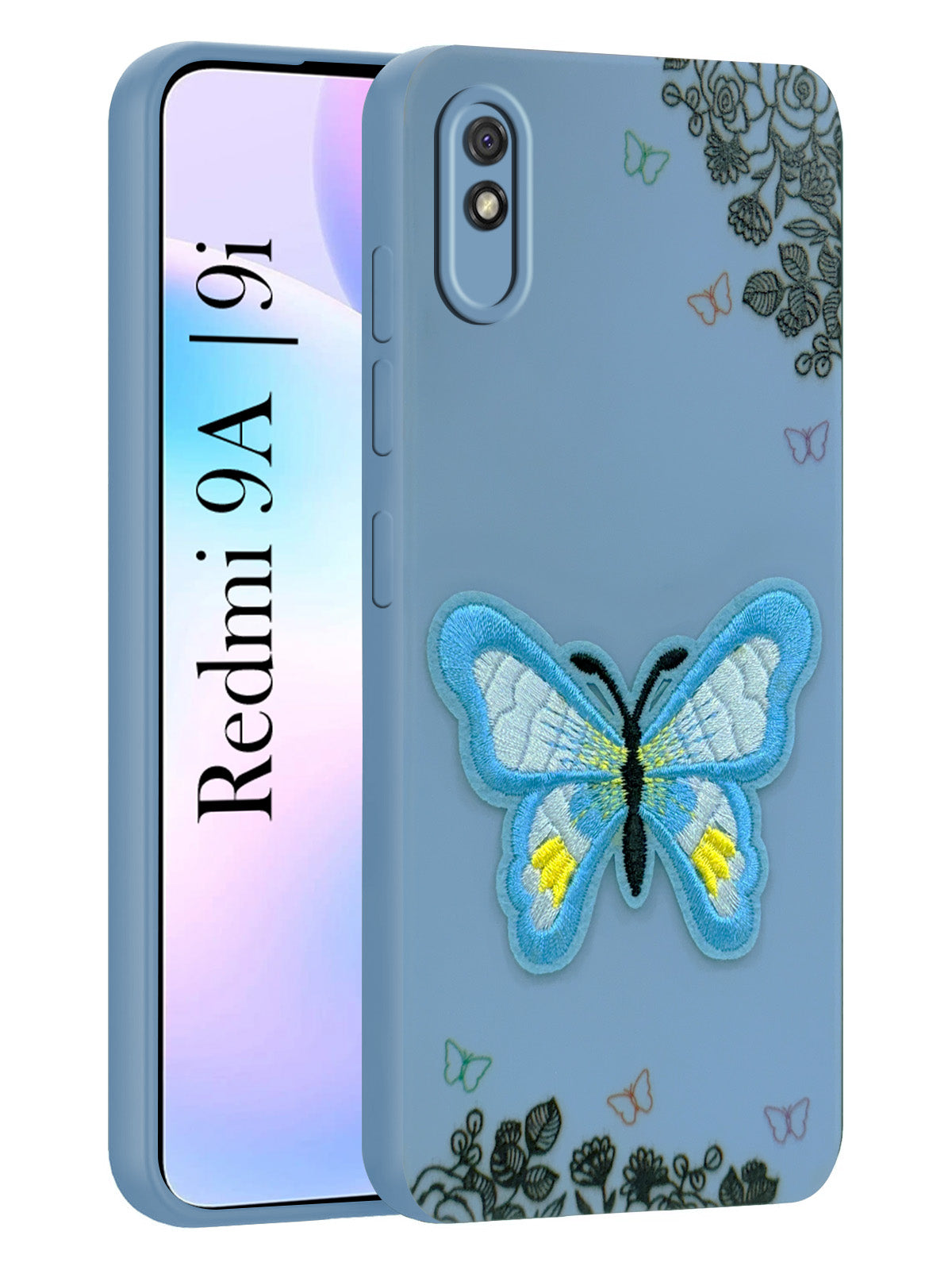For Xiaomi Mi Redmi 9A | Redmi 9i Back Cover Case (Soft Butterfly Embroidery | Women Teen Girls | Camera Protection| Matte Silicone)