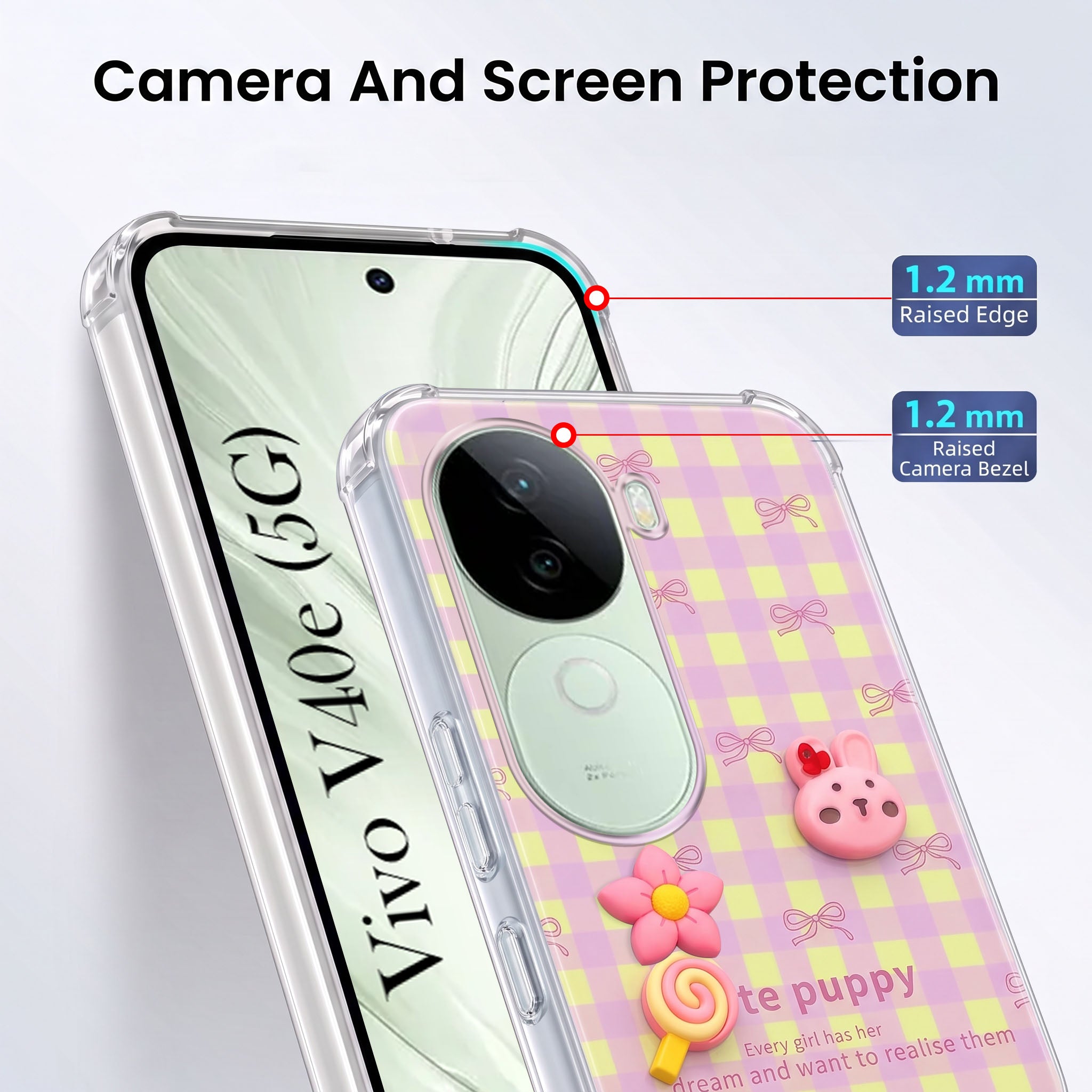 For Vivo V40e Back Cover Case (3D Cute Cartoons | Hard Back Side Soft | Matte Premium Finish | HD Printing)