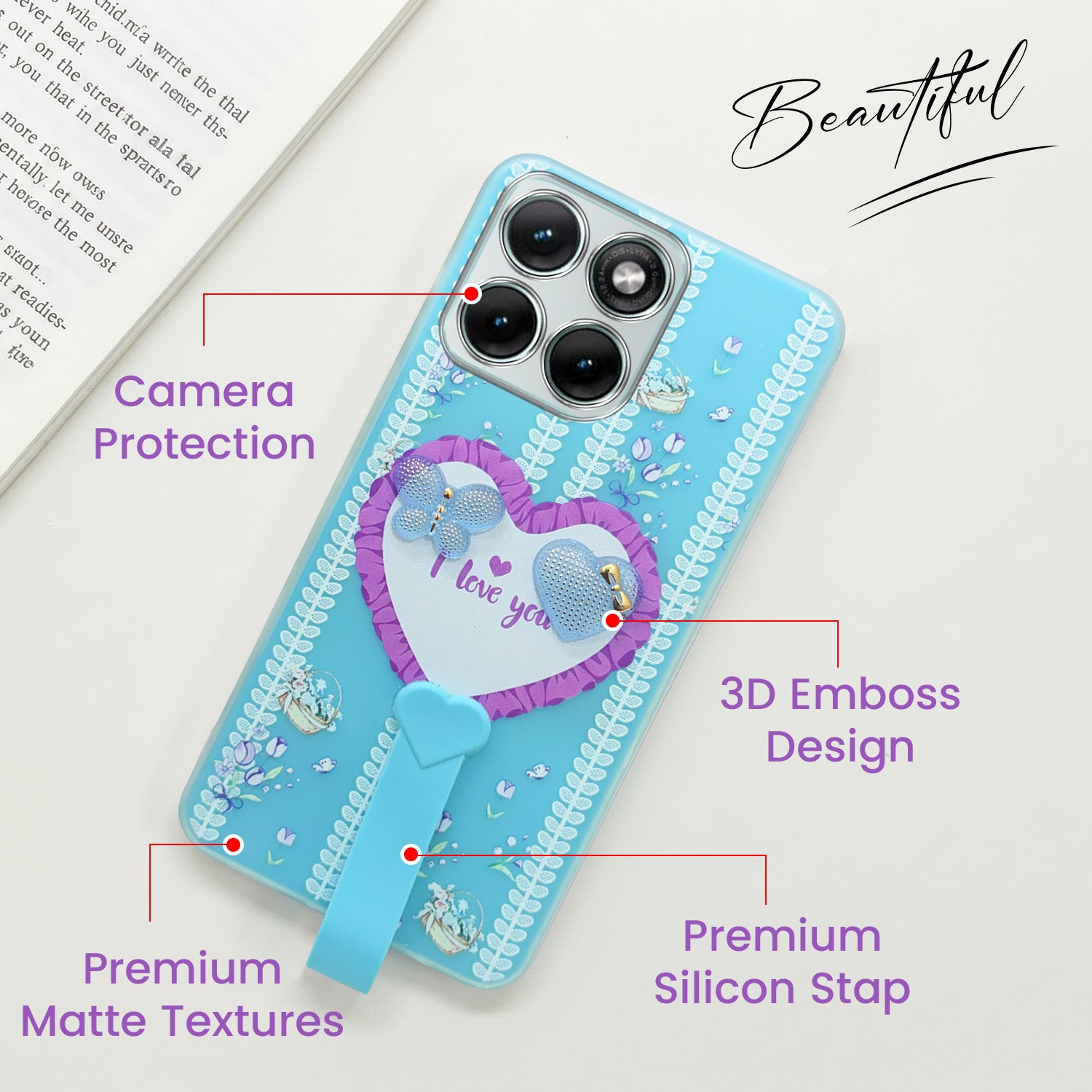For Motorola Moto Edge 70 Fusion Back Cover Case (3D Cute Heart Strap Holder | Camera Protection | Designer Girls Print)