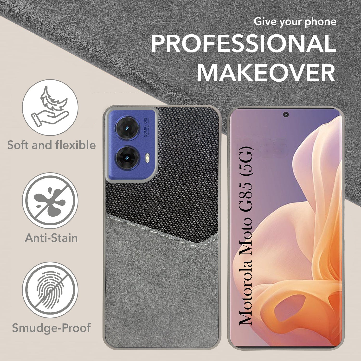 For Motorola Moto G85 Back Cover Case (Dual PU Leather Stitch | Professional Minimalist | Soft and Flexible)
