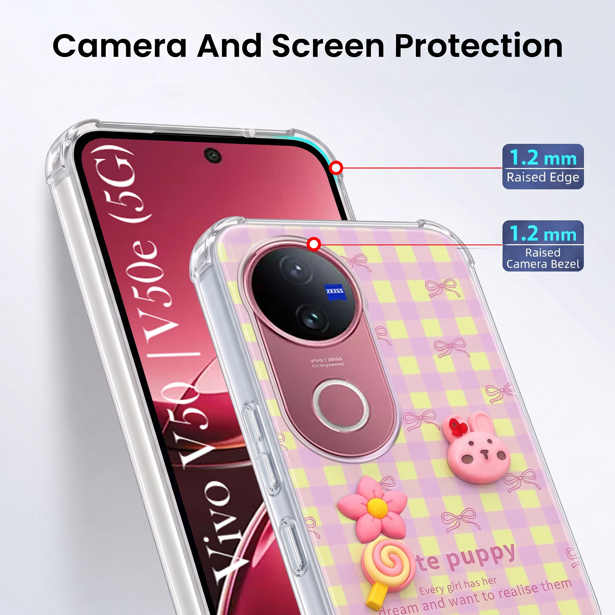 For Vivo V50 | Vivo V50e Back Cover Case (3D Cute Cartoons | Hard Back Side Soft | Matte Premium Finish | HD Printing)